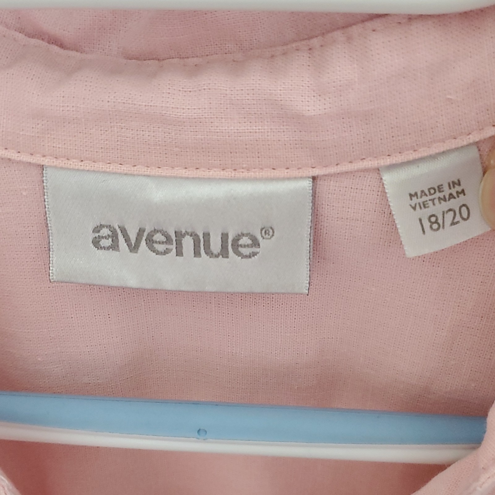 Avenue Women’s Plus Linen Woven Pink Solid Collared Button-Up 3/4 Sleeve 18/20