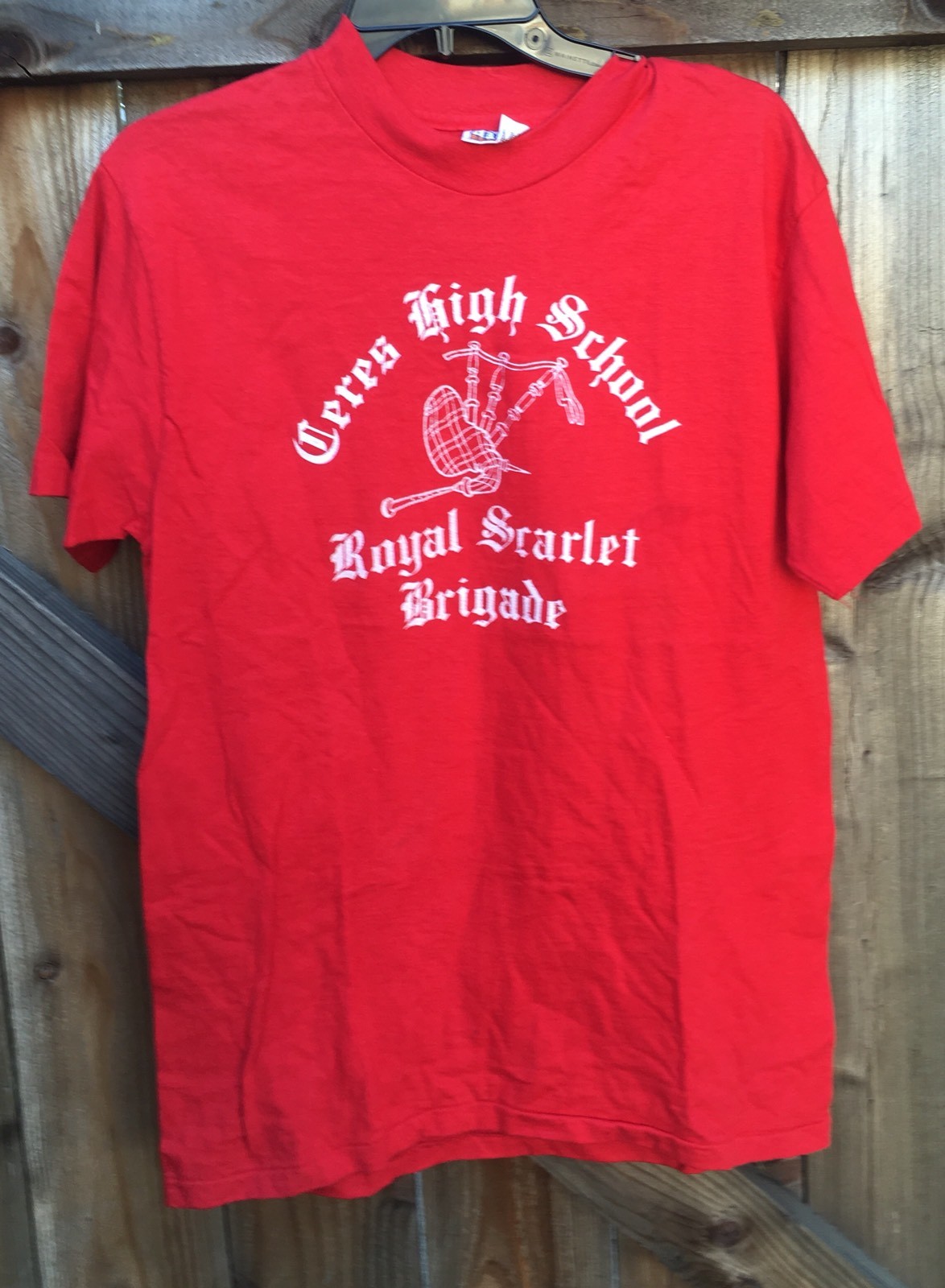 Vintage Ceres High School Royal Scarlet Brgade T Shirt Bagpipes 80s 1980s Size L