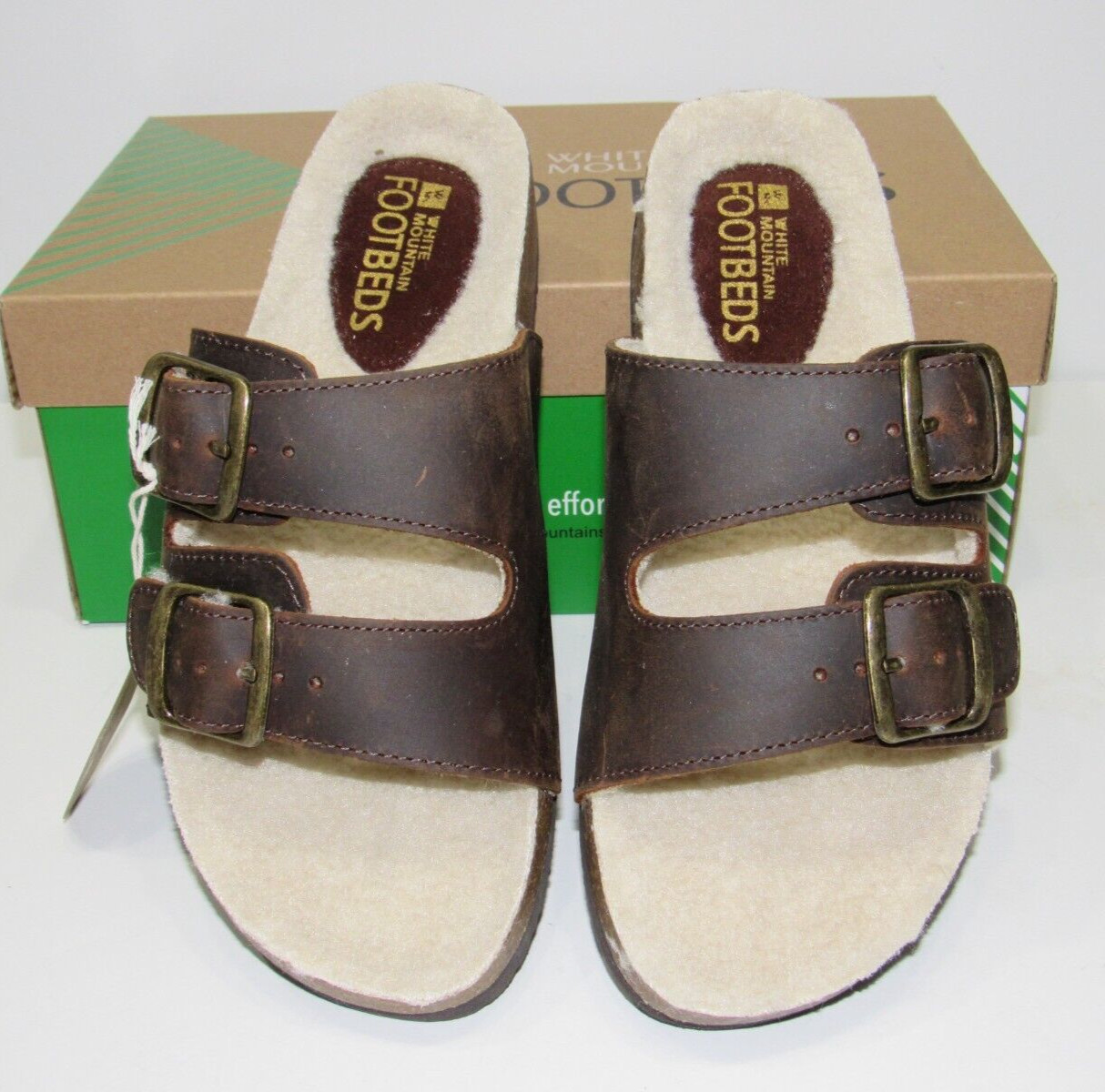 White Mountain Brown Distressed Oiled Leather Lined Buckle Sandals Womens size 7