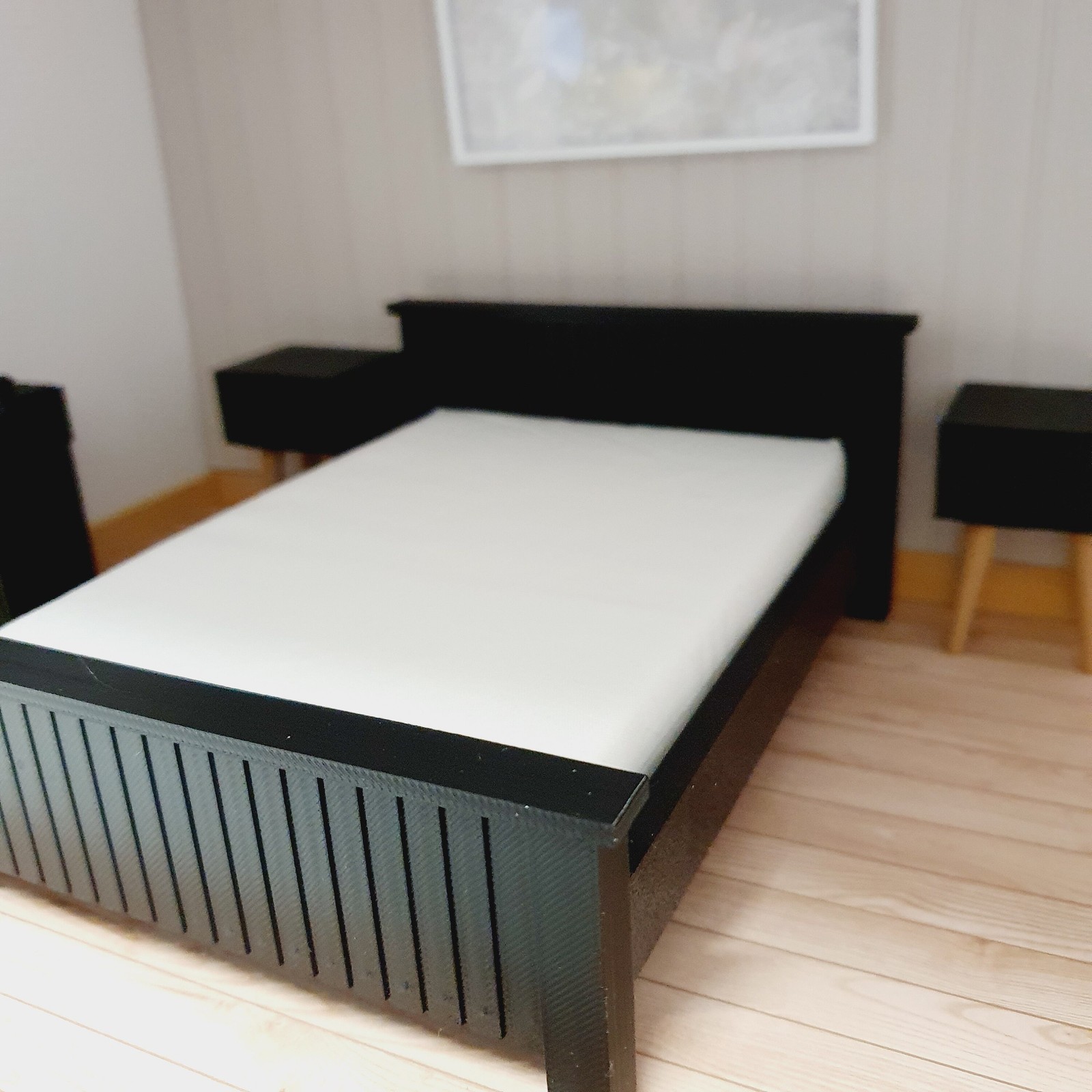 Dolls House Double Bed, Choice of Colours, 1:12th Scale, Miniature Bed with