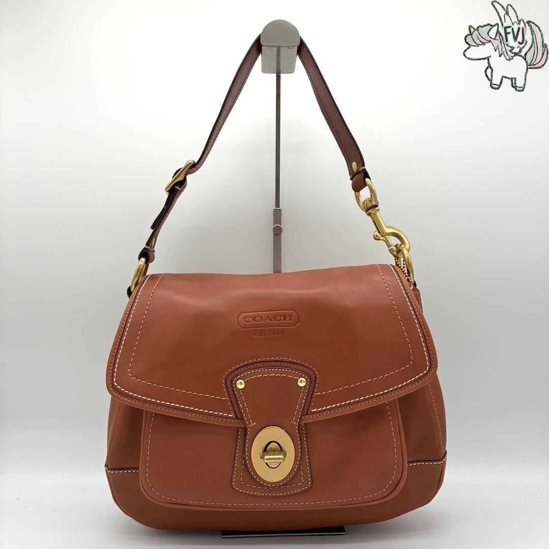 COACH Legacy One Shoulder Bag Brown Leather Turn Lock Pre-Owned Used 33x24x9 cm