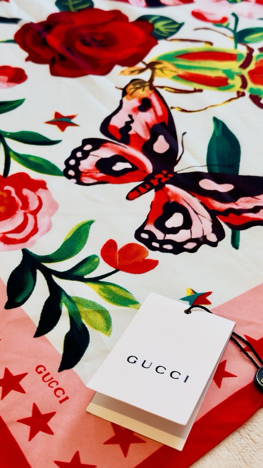 Gucci L’Aveugle Par Amour Floral Snake Butterfly Square Satin Silk Scarf