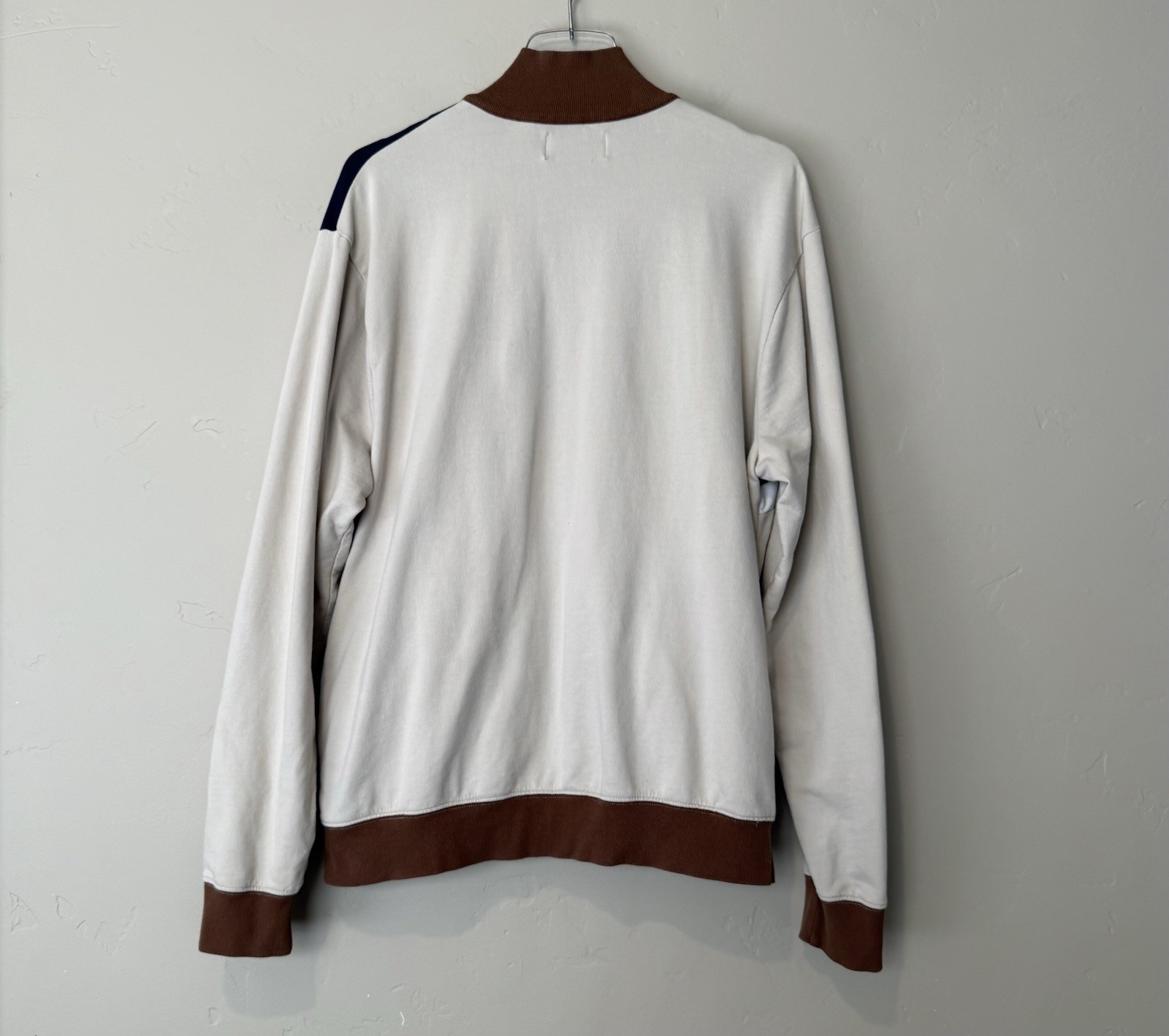 Original Penguin Jacket Mens XL Beige Navy Stripe Full Zip Track Colorblock