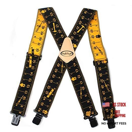 Melo Tough Men’s Suspenders Fully Elastic 2 inch Wide X back Heavy Black Rule