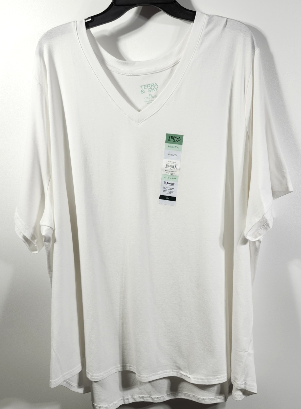 Terra & Sky Women’s 4X Plus V-Neck T Shirt Short Sleeve White NEW