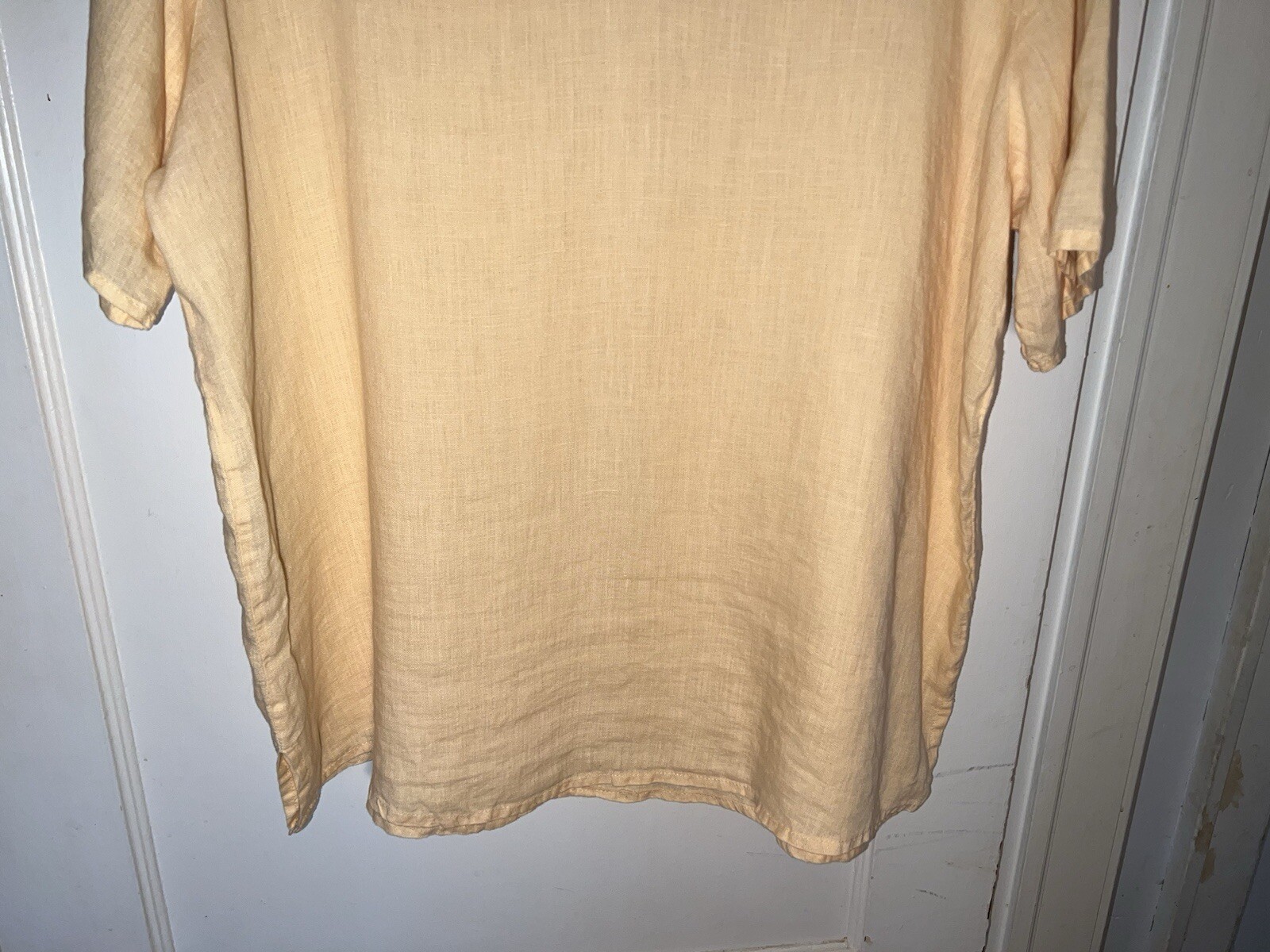 FLAX by Jeanne Engelhart 100% Linen Short Sleeve Tunic Top Yellow Size M. d674