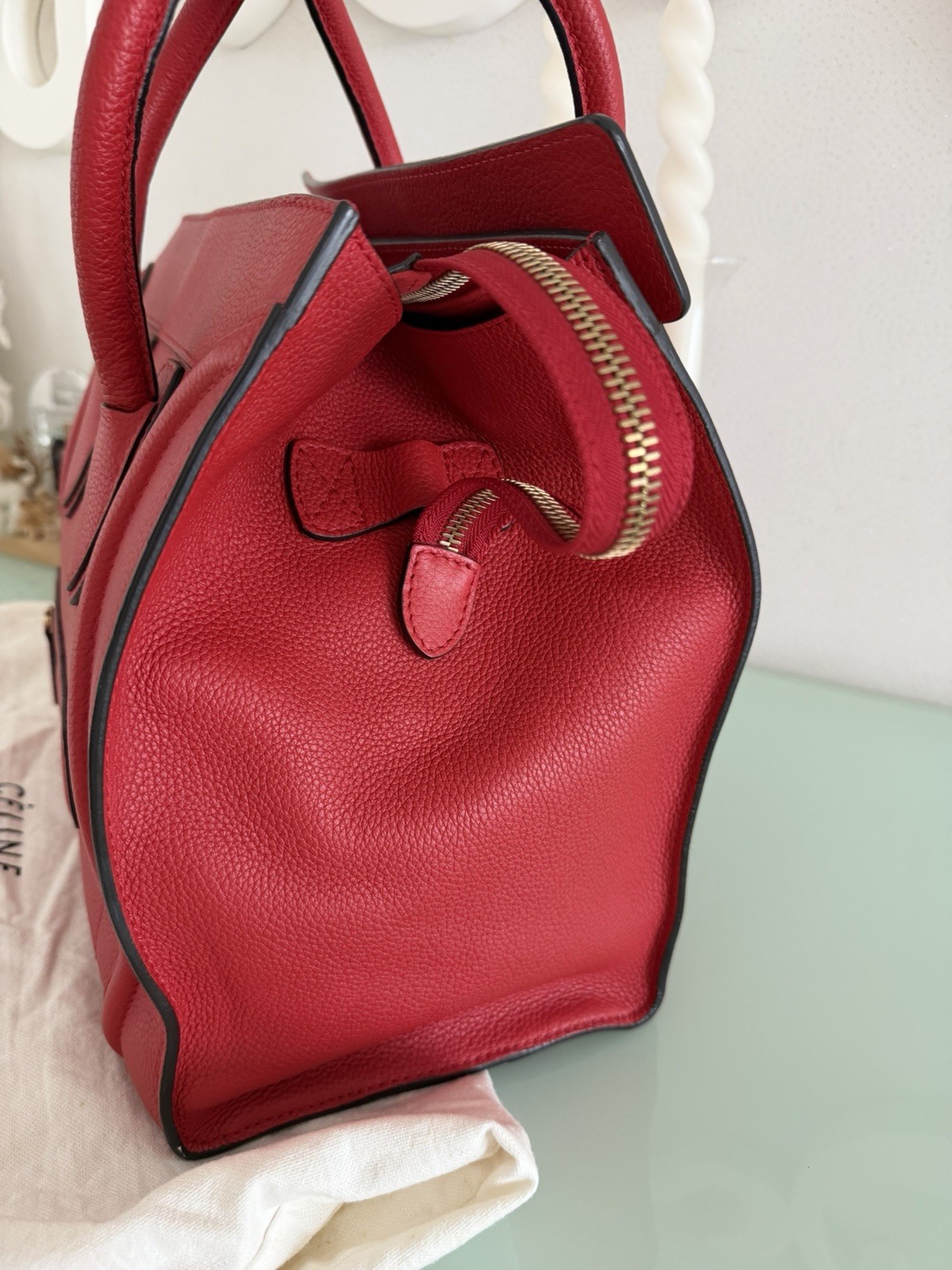 Authentic Celine luggage Tote bag Red Calf Skin