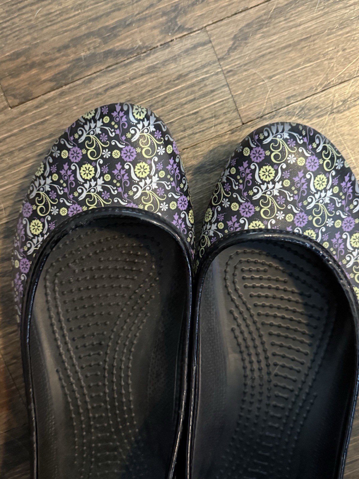 CROCS Kadee Shoes Womens Size 9 Black Floral Print Slip On Ballerina Flats