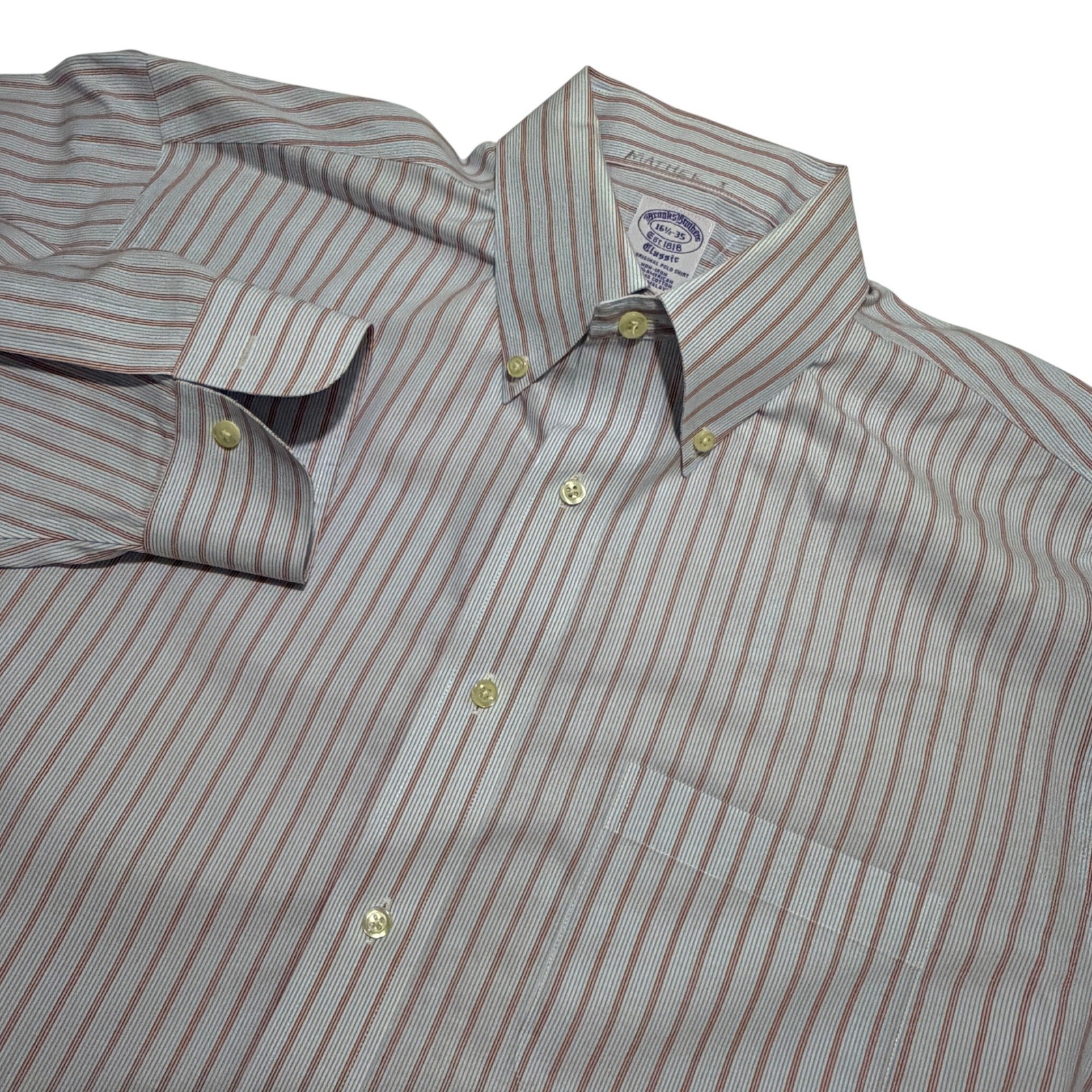 Brooks Brothers Mens 16.5 35 Classic Non-Iron Striped Supima Cotton Polo Shirt