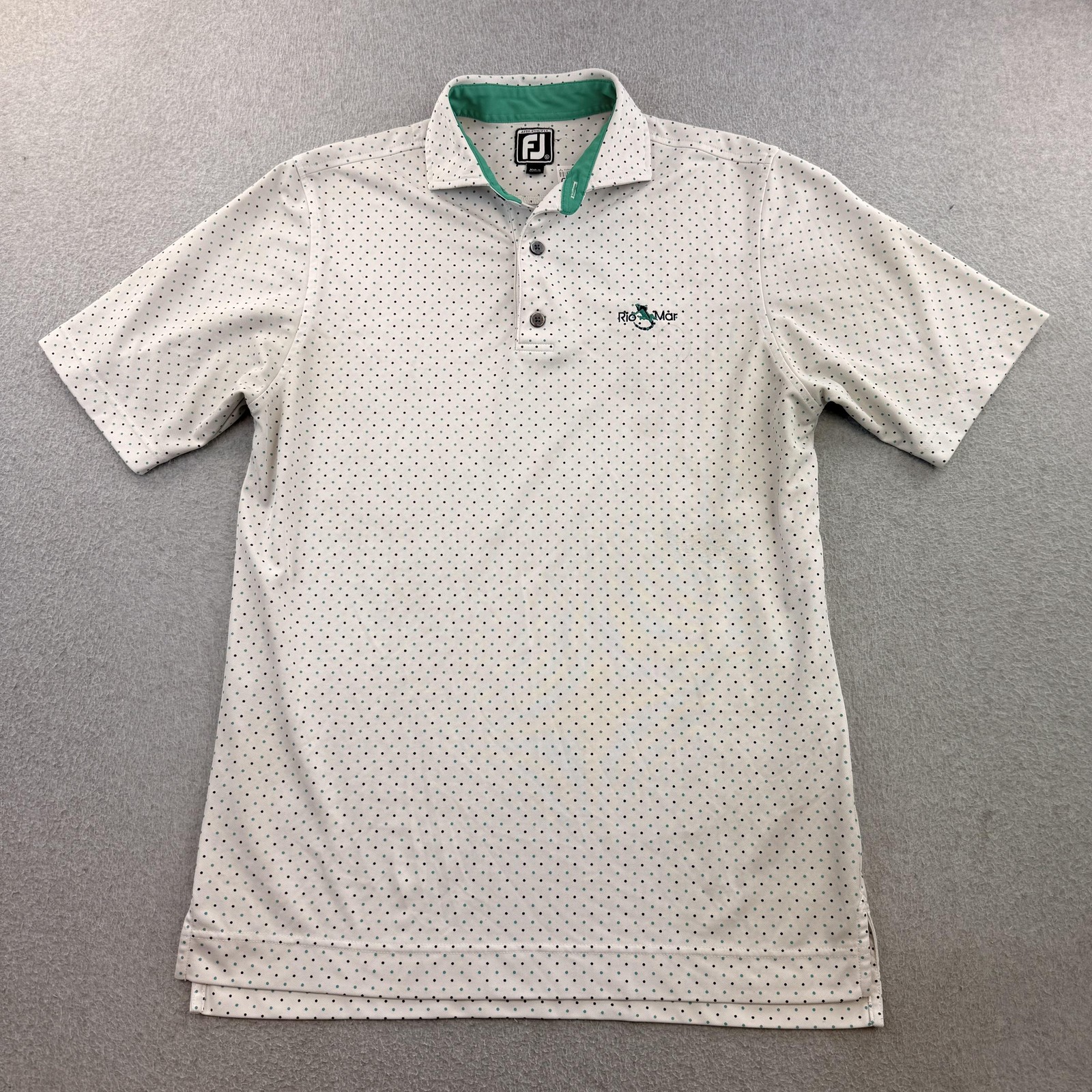 FootJoy Polo Mens Medium White Polka Dot Short Sleeve Rio Mar Golf Shirt