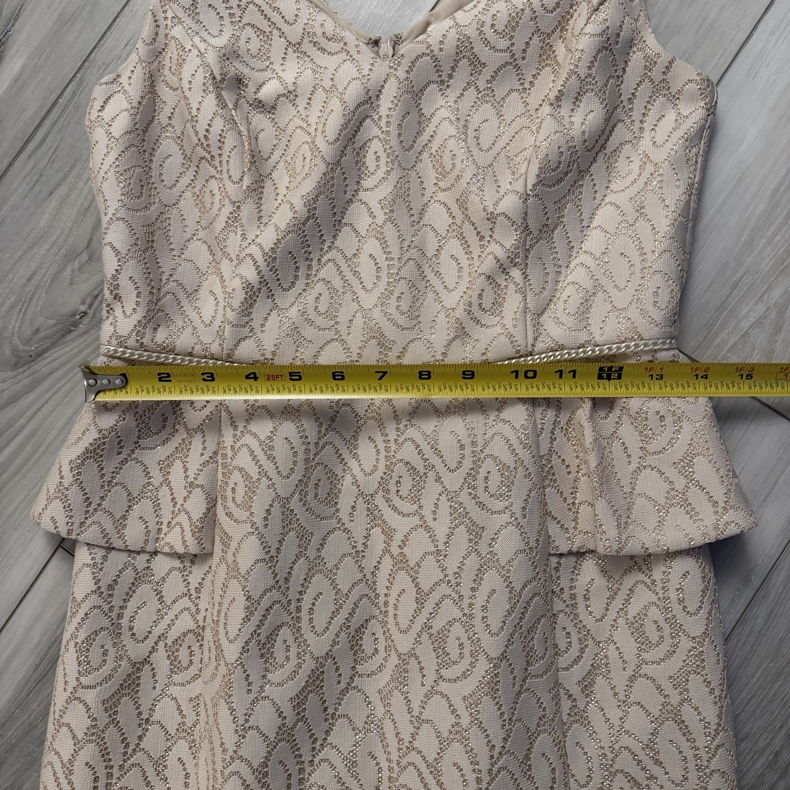 Belle Badgley Mischka Champagne Gold Peplum Dress Size 4 Wedding