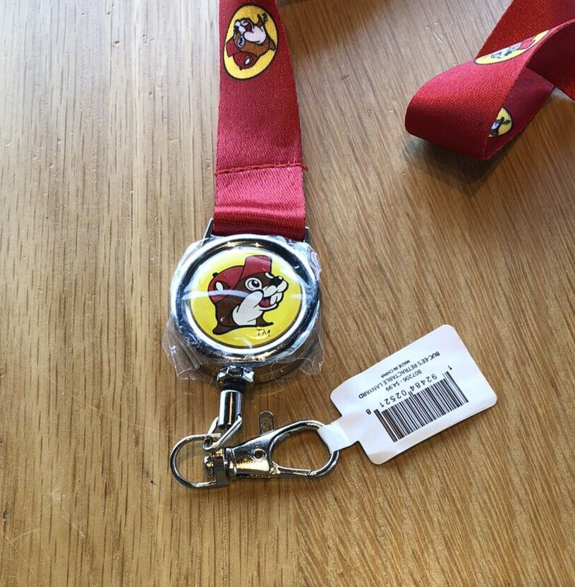 Buc-ee’s Red Retractable Lanyard With Beaver Logo – 18 inches long