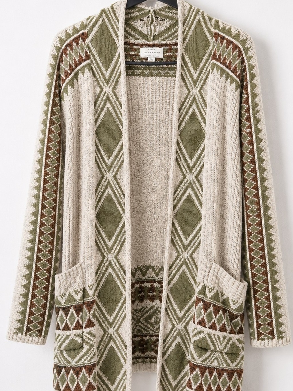 Lucky Brand Southwestern Geometric Long Cardigan Duster Sweater Large L