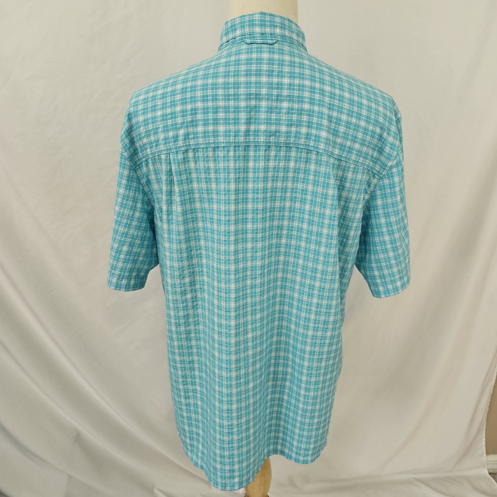 Simms Nylon Poly Seersucker Fishing Shirt Men’s Aqua Blue Plaid Lightweight XL