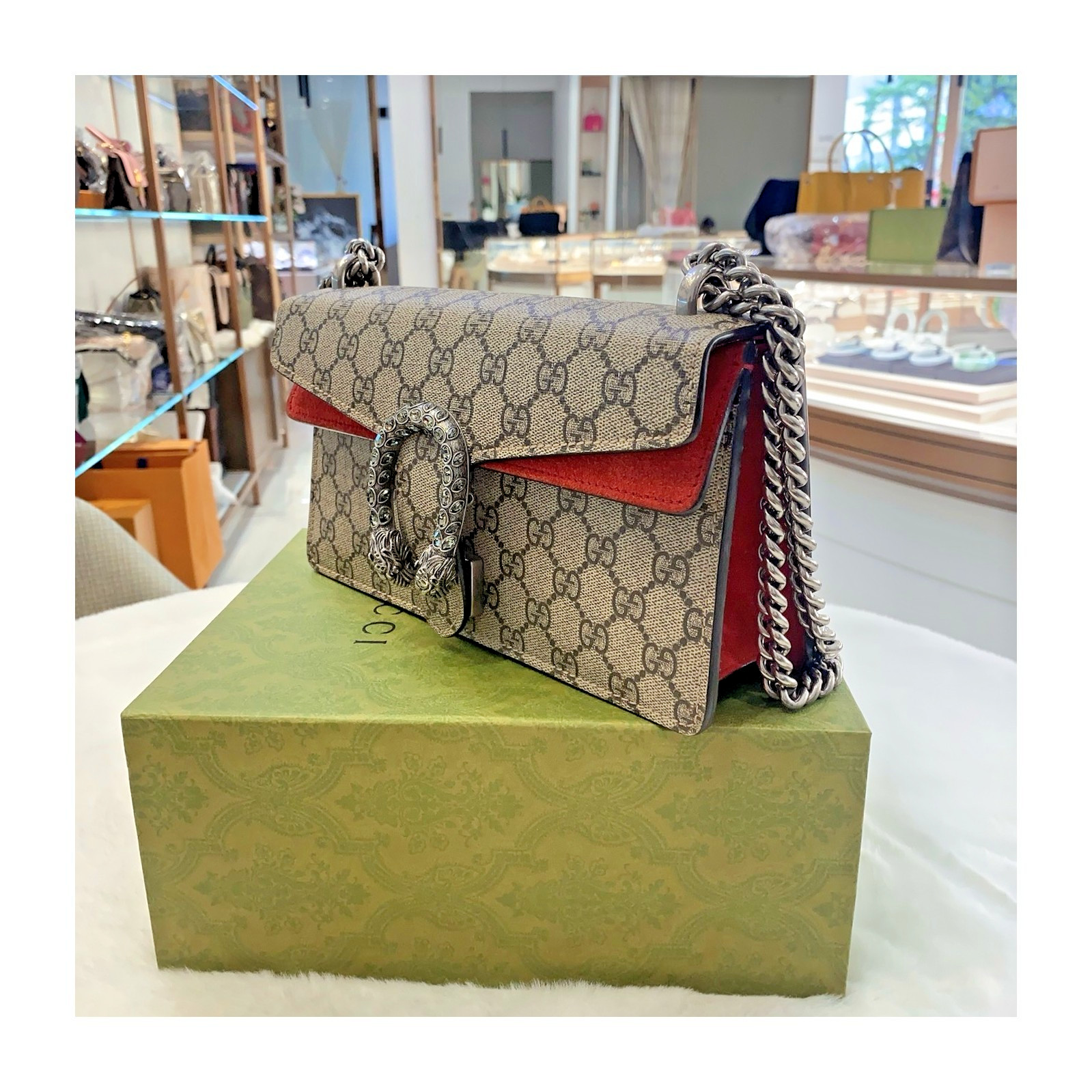 Authentic Gucci Dionysus Medium GG Supreme Canvas and Suede Shoulder Bag eBay AG