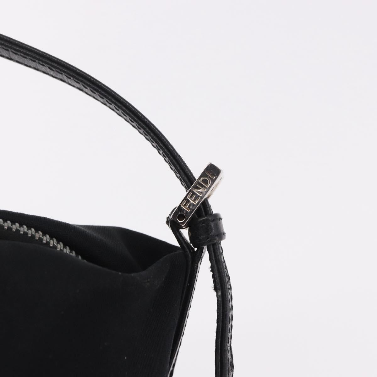 FENDI Shoulder Bag Cotton Jersey Black Silver Auth 186864