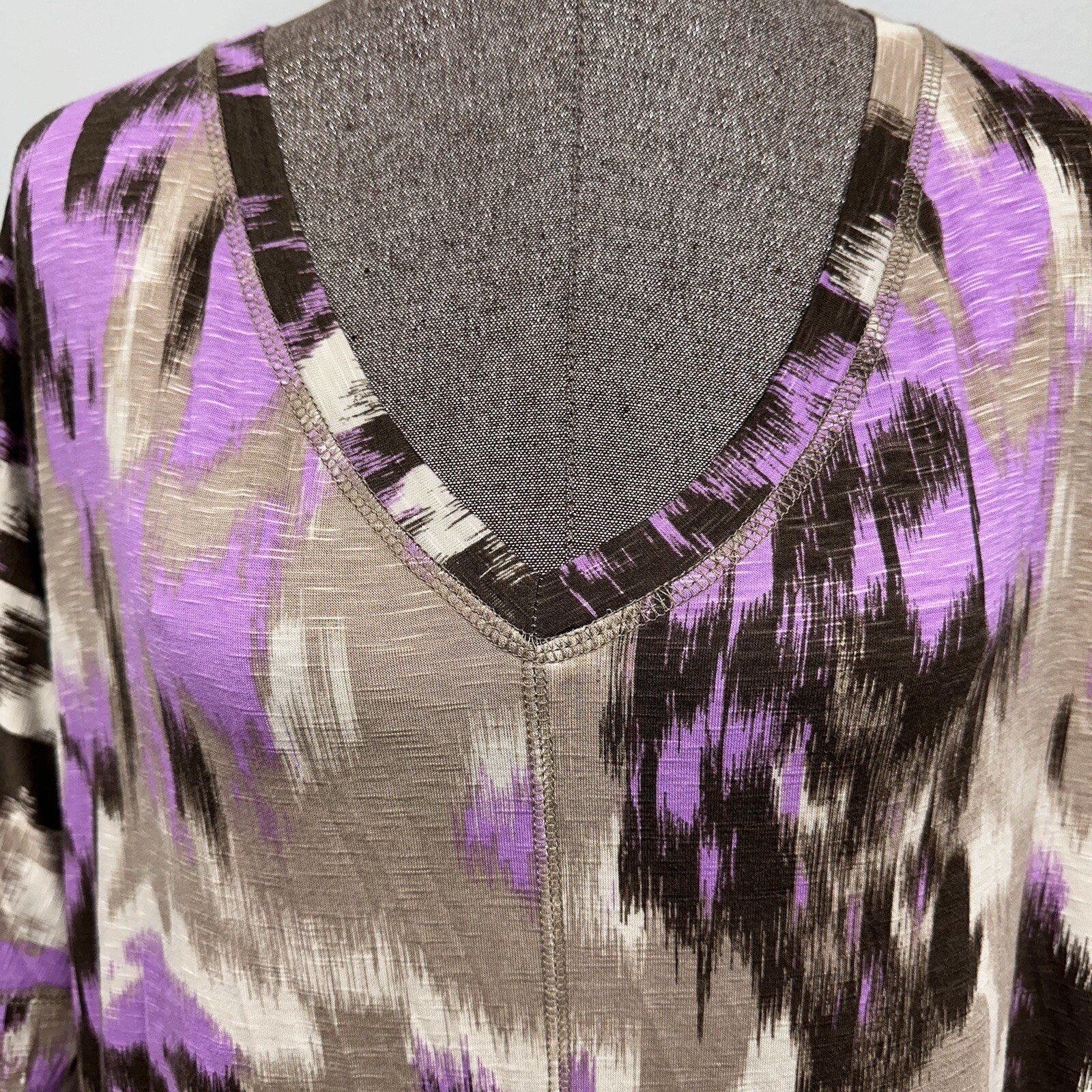 LOGO Lori Goldstein M V Neck Tunic Purple Brown Watercolor Abstract Oversized