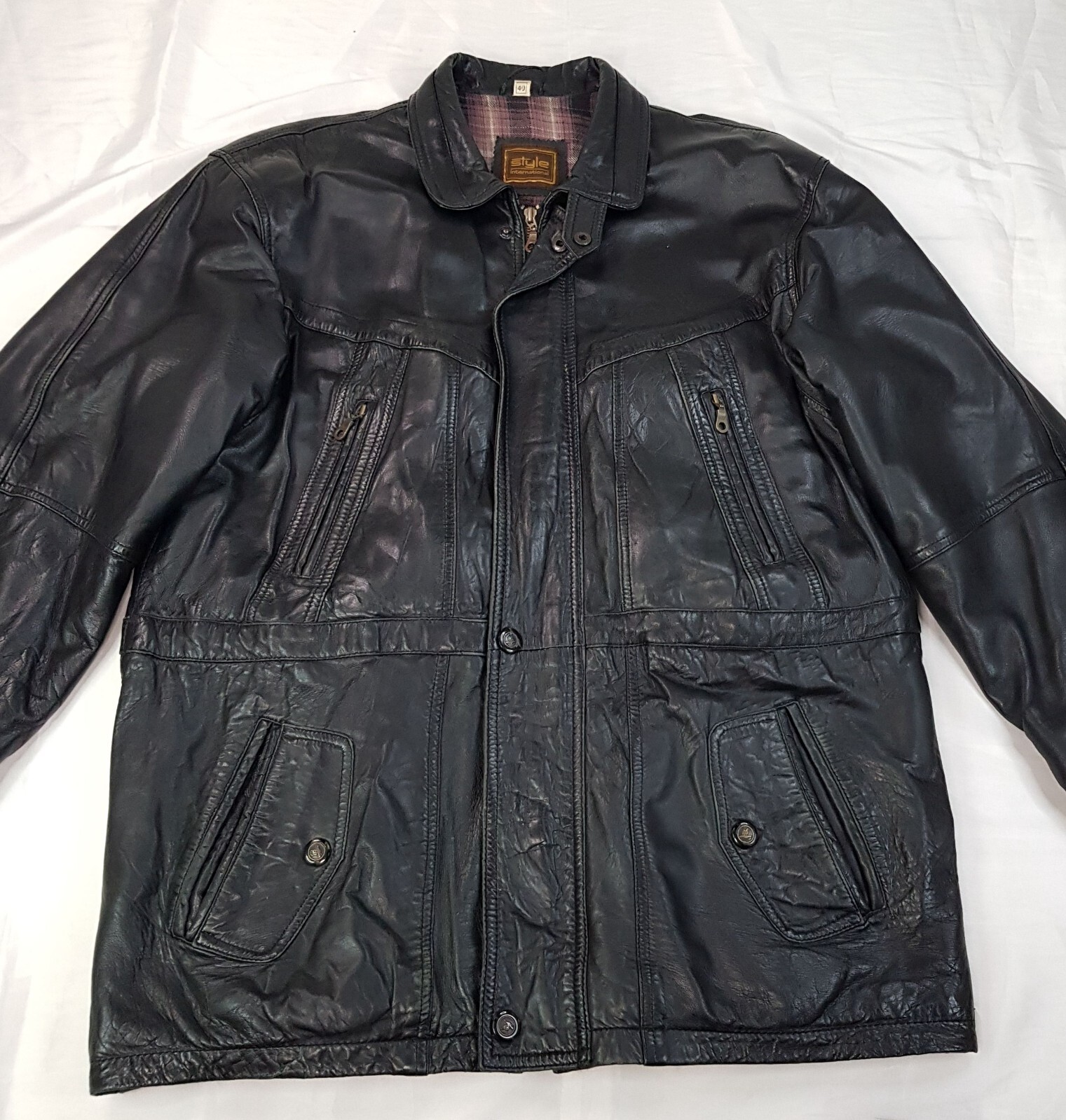 STYLE INTERNATIONAL SIZE XL MENS BLACK GENUINE LEATHER PARKA JACKET BIKER COAT