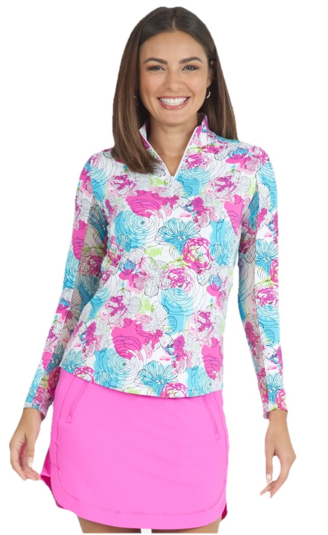 NWT IBKUL Golf Tennis 1/4 Zip Top XS S M L XL Activewear Longsleeve Floral T6