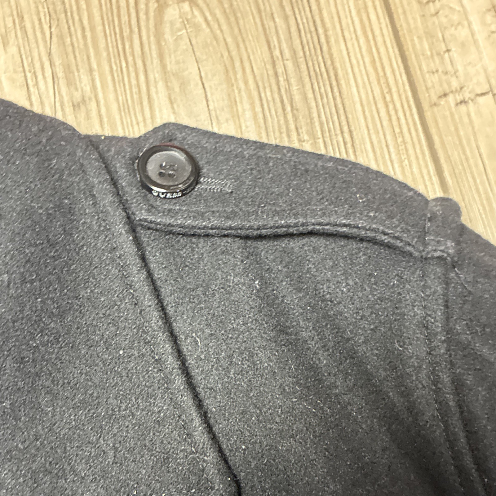 GUESS Men’s Black Pea Coat Mid-Length Lined Pockets Button Logo Size M