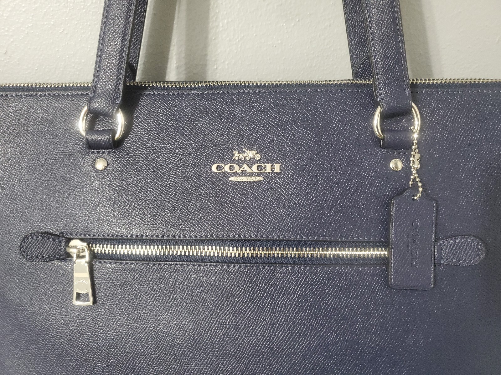 Coach F79608 Crossgrain Leather Gallery Tote Blue Front Pocket