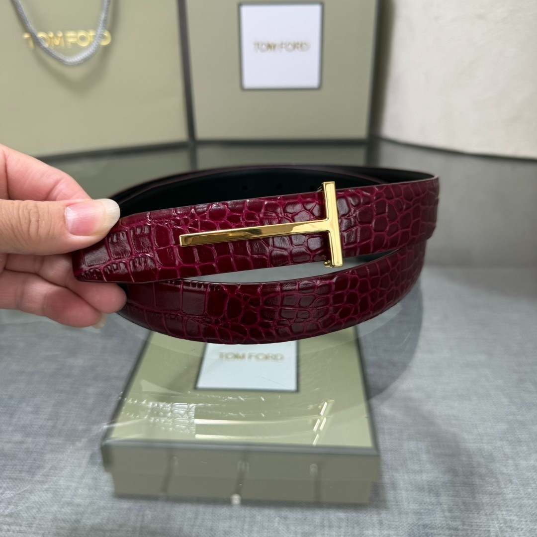 Authentic Tom Ford Reversible Leather T-Buckle Belt Luxury Designer Fashion