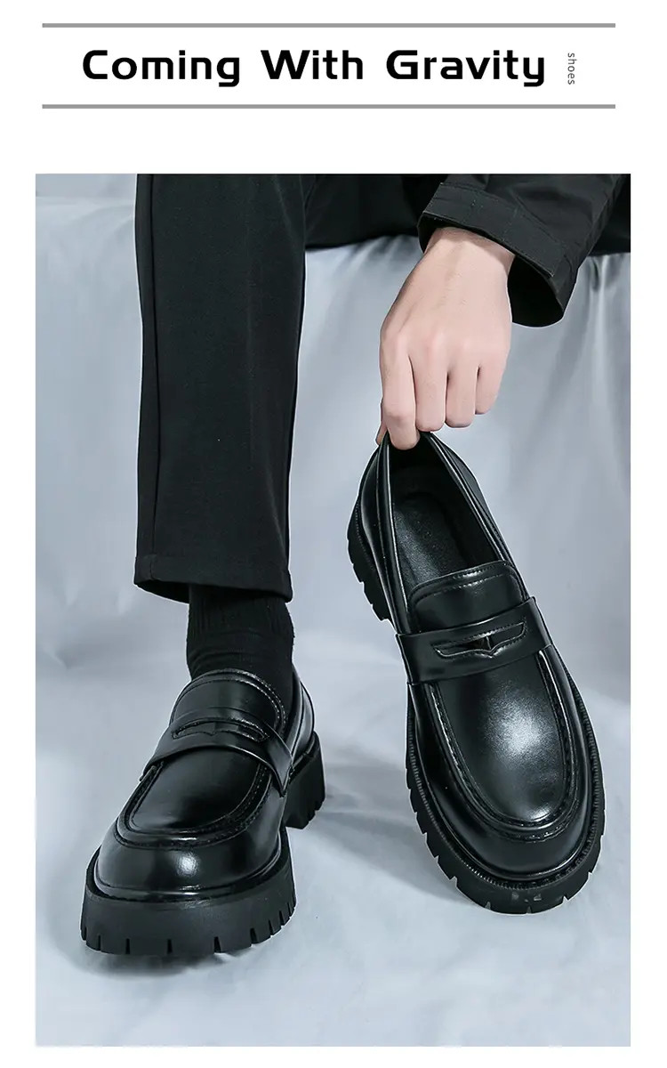 Men’s Platform Color Splicing Faux Leather Slip On Dress Thick Sole Formal Shoes