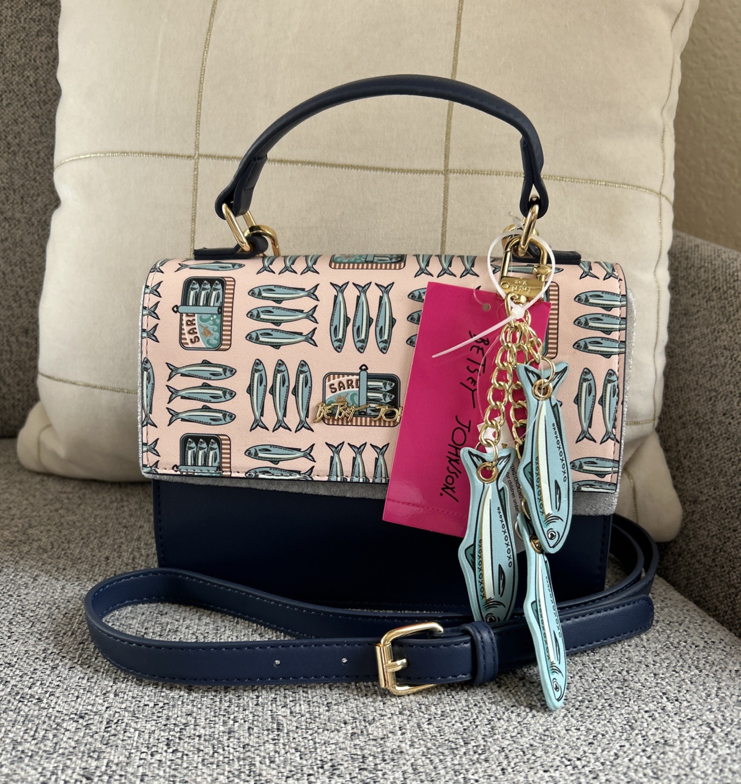 New! Betsey Johnson Sardines Crossbody Bag Purse Fish XOMYLO2 Blue Multi