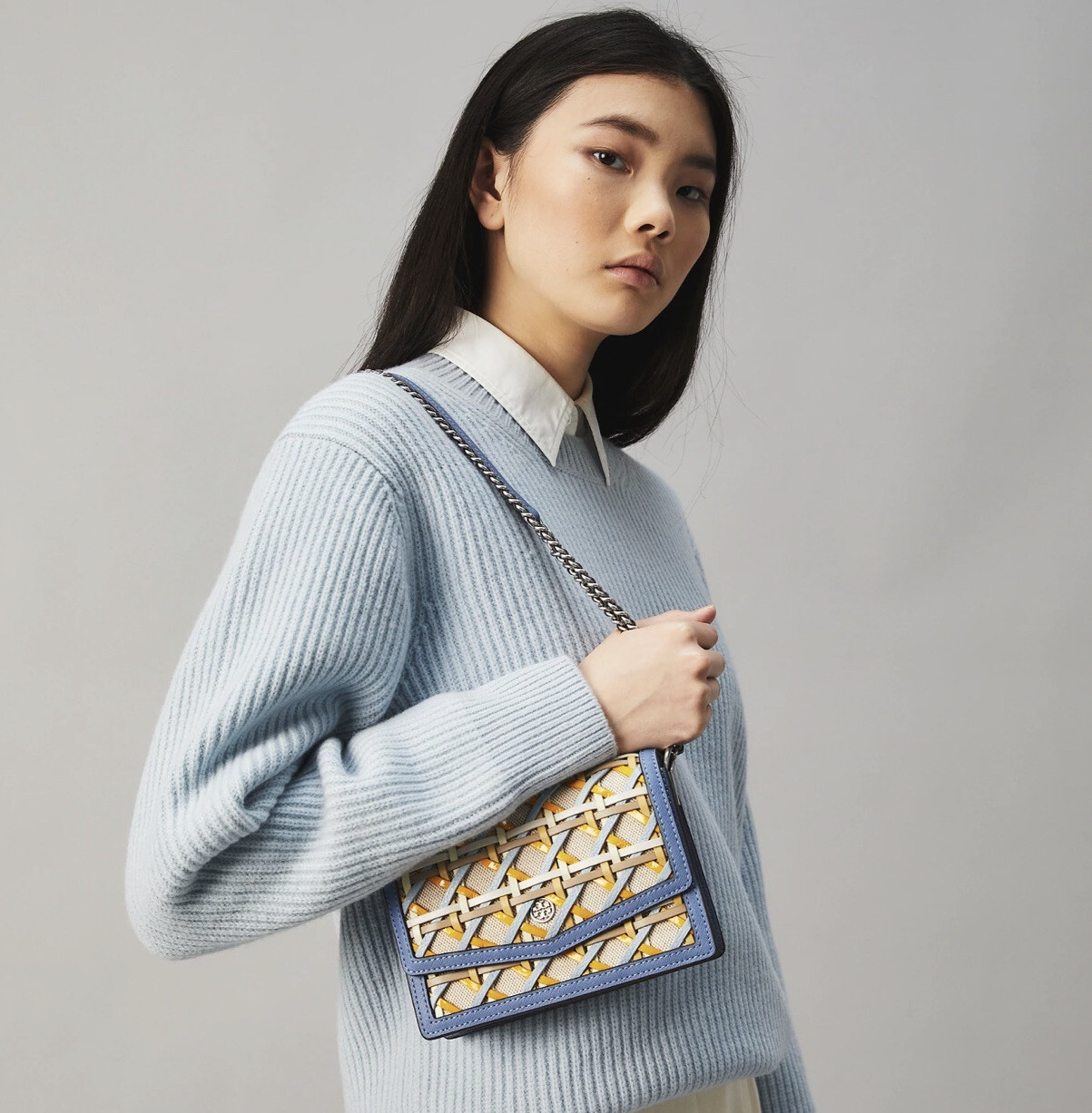 Tory BURCH Robinson Woven Mini Shoulder Bag in Bluewood Size OS AUT $498