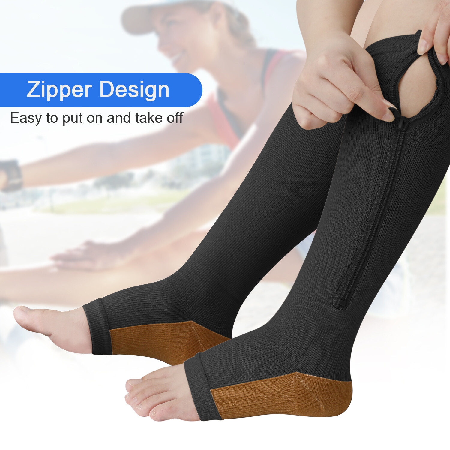 Zipper Compression Stockings – Knee High Support for Calf & Foot Pain Relief