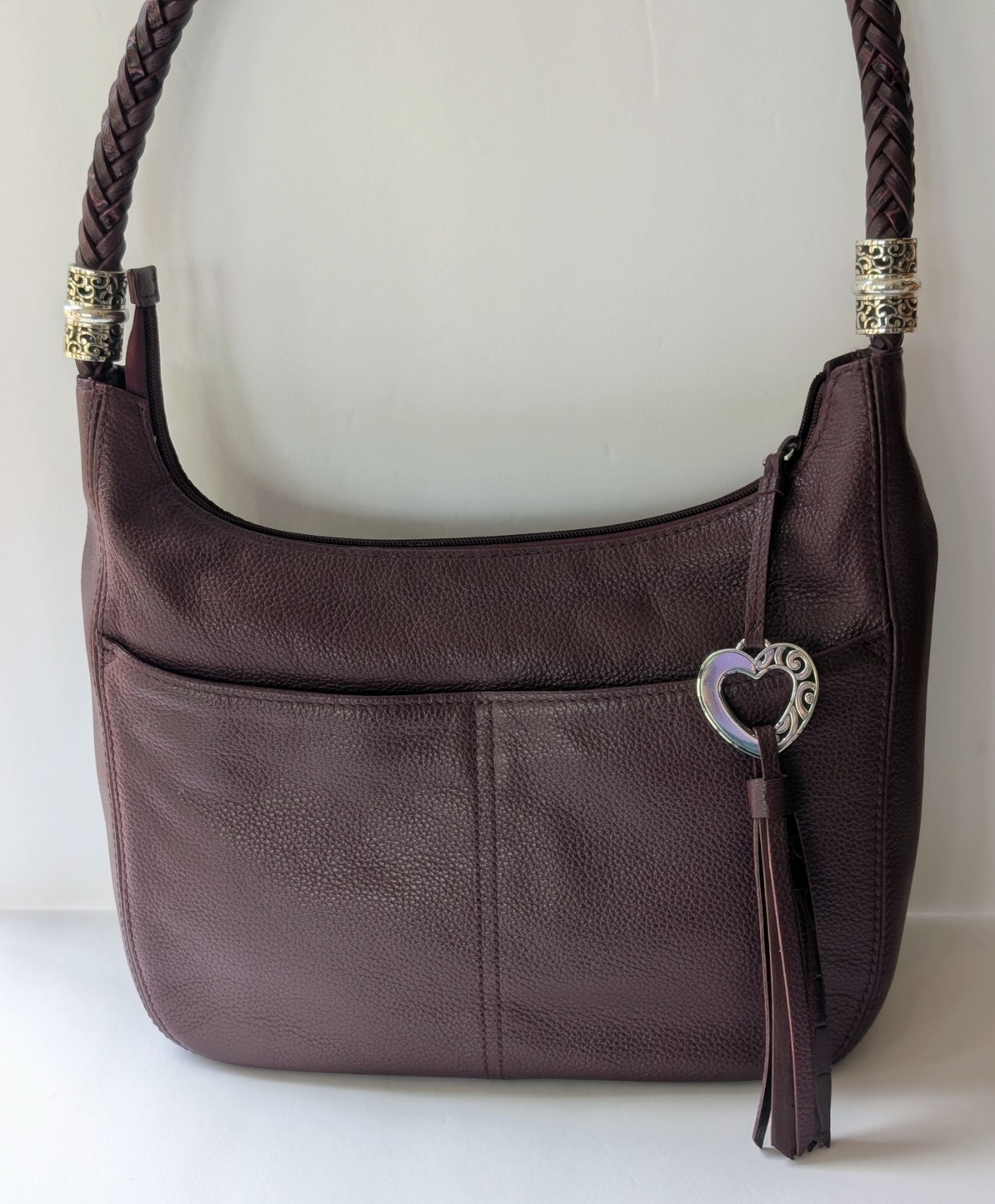 Brighton Barbados Chianti Burgundy Zip Top Hobo Shoulder Bag with Braided Strap
