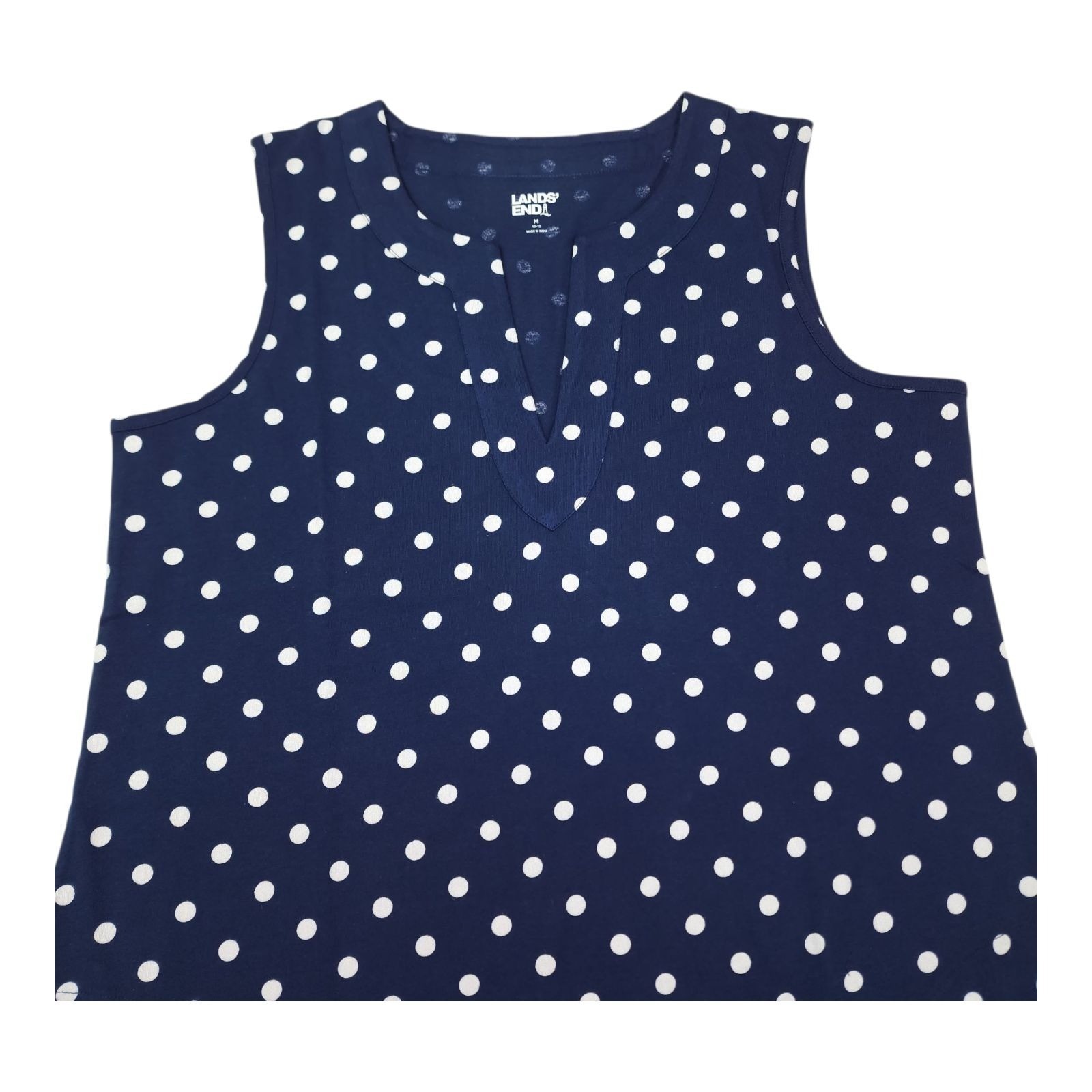 Lands End Womens Polka Dot Sleeveless Cotton Shift Dress Navy White Size M