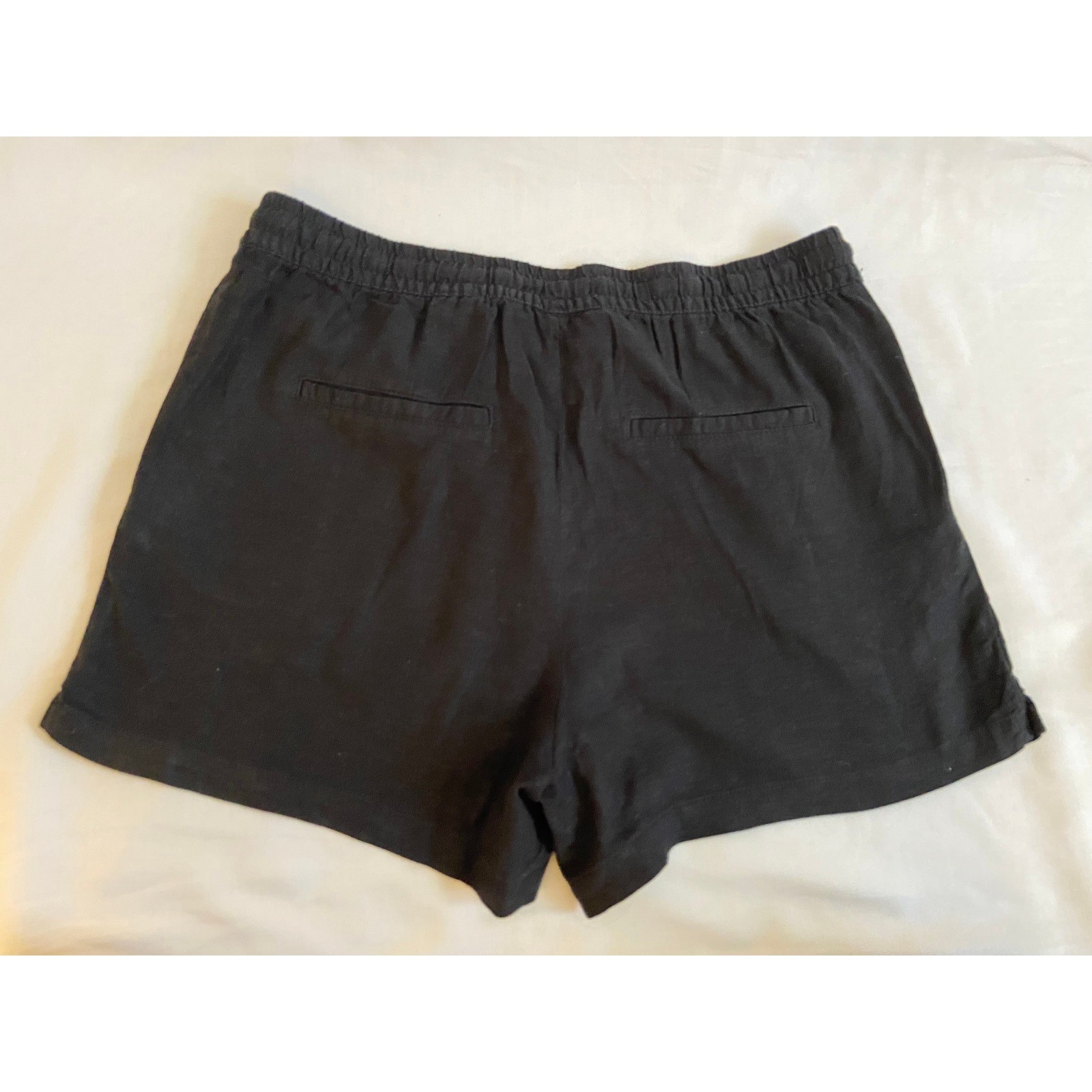 H&M Shorts Women Large Black Linen Blend Drawstring Casual Elastic Waist Pockets