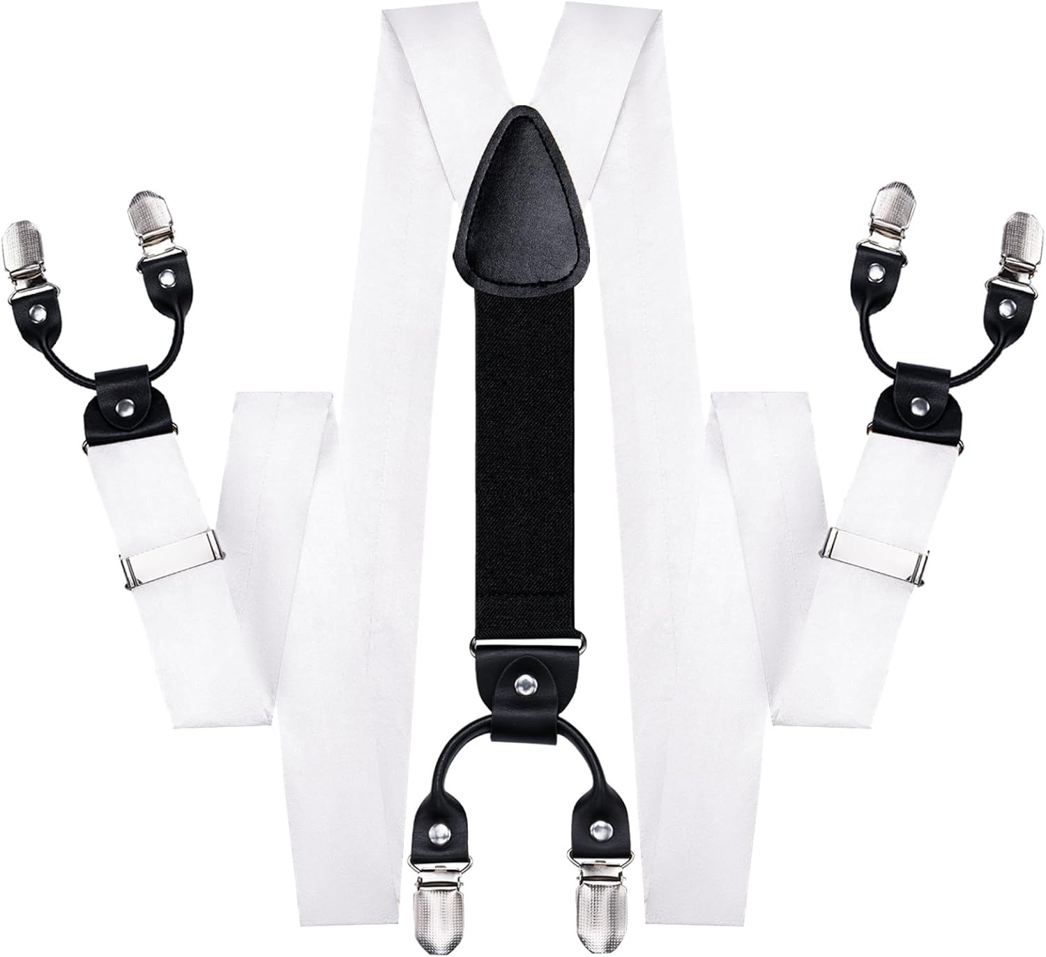 Hi-Tie Men Suspender Bowtie Set Suspenders Pre-tied Bow Tie Pocket White
