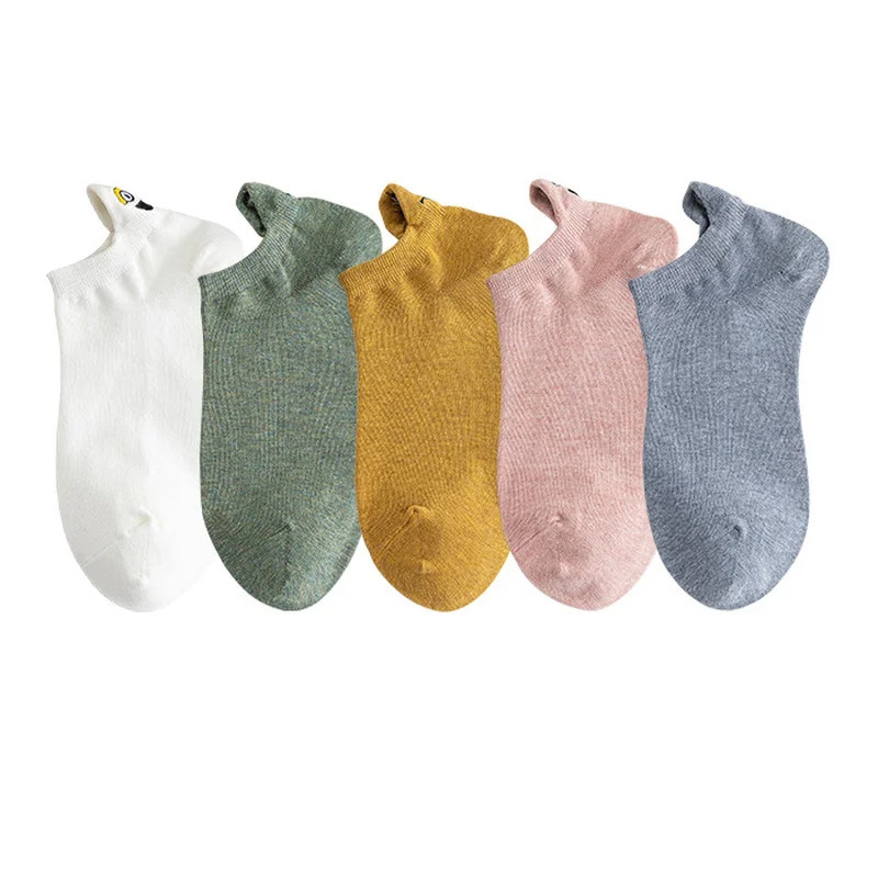 5 Pairs/Pack Kawaii Embroidered Expressio Women Socks Happy Fashion Ankle Funny