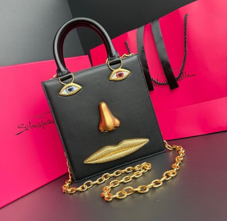 SCHIAPARELLI Style Large Black Leather Anatomy Bag.