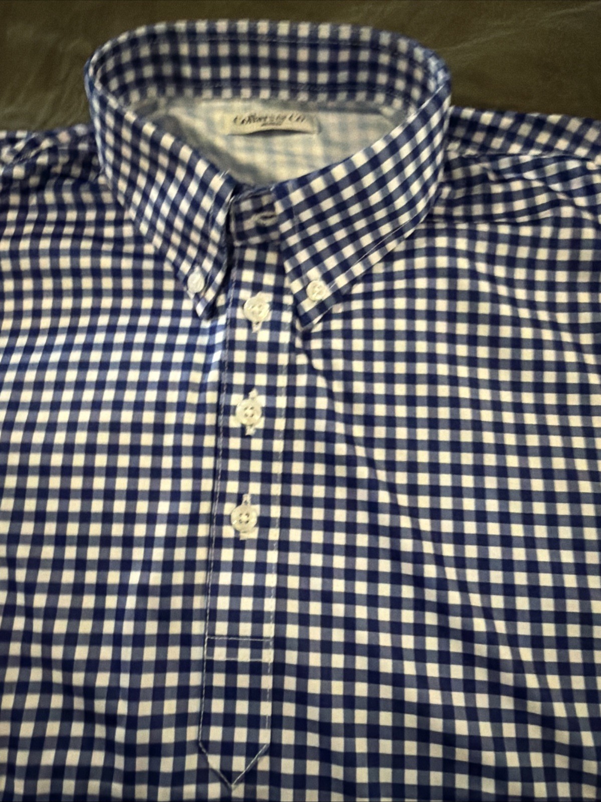 NWOT Collars & Co Dress Polo Shirt Medium Blue /White Checkered Button Collar