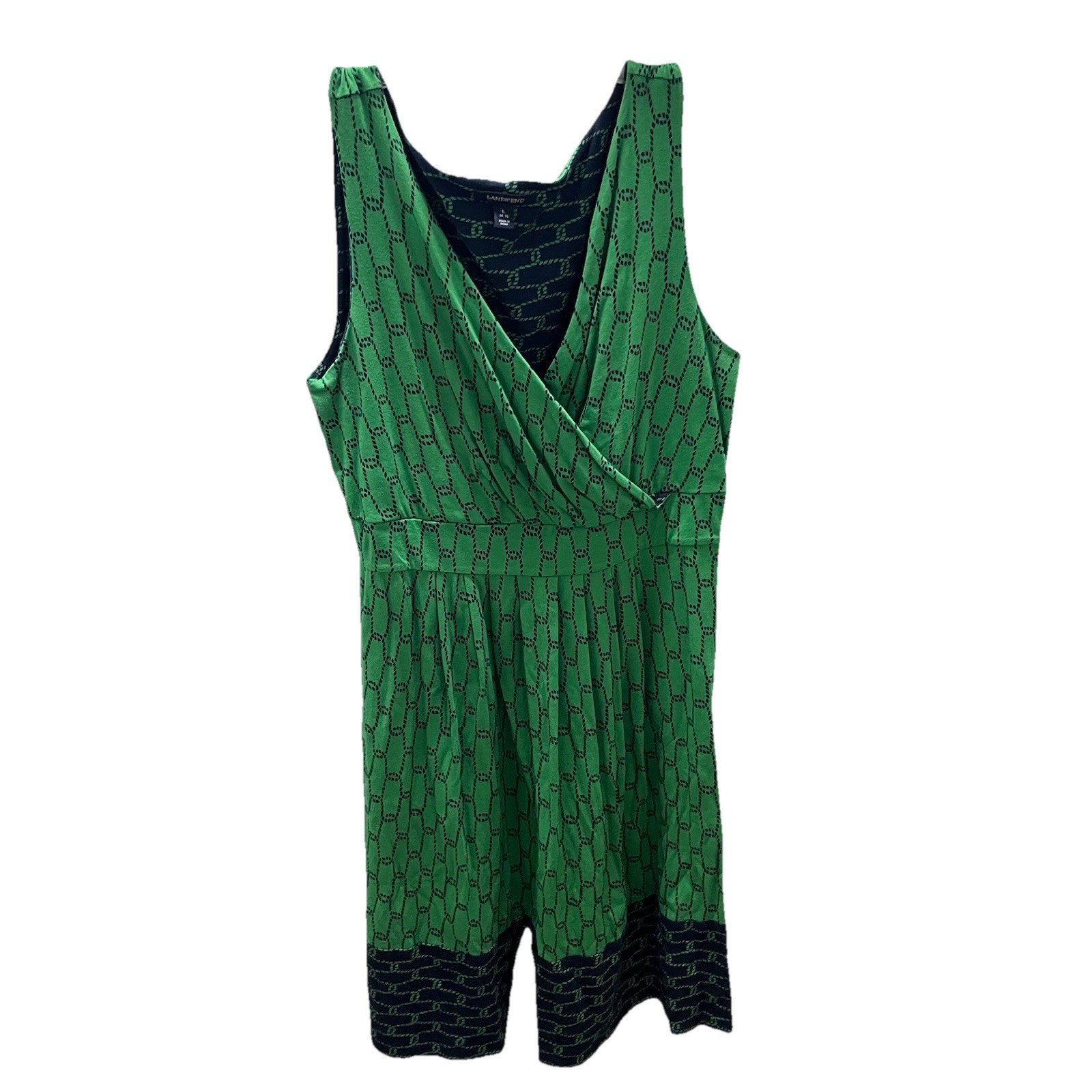 Lands’ End Green/Blue Geometric Sleeveless V-Neck Romper Women Regular L