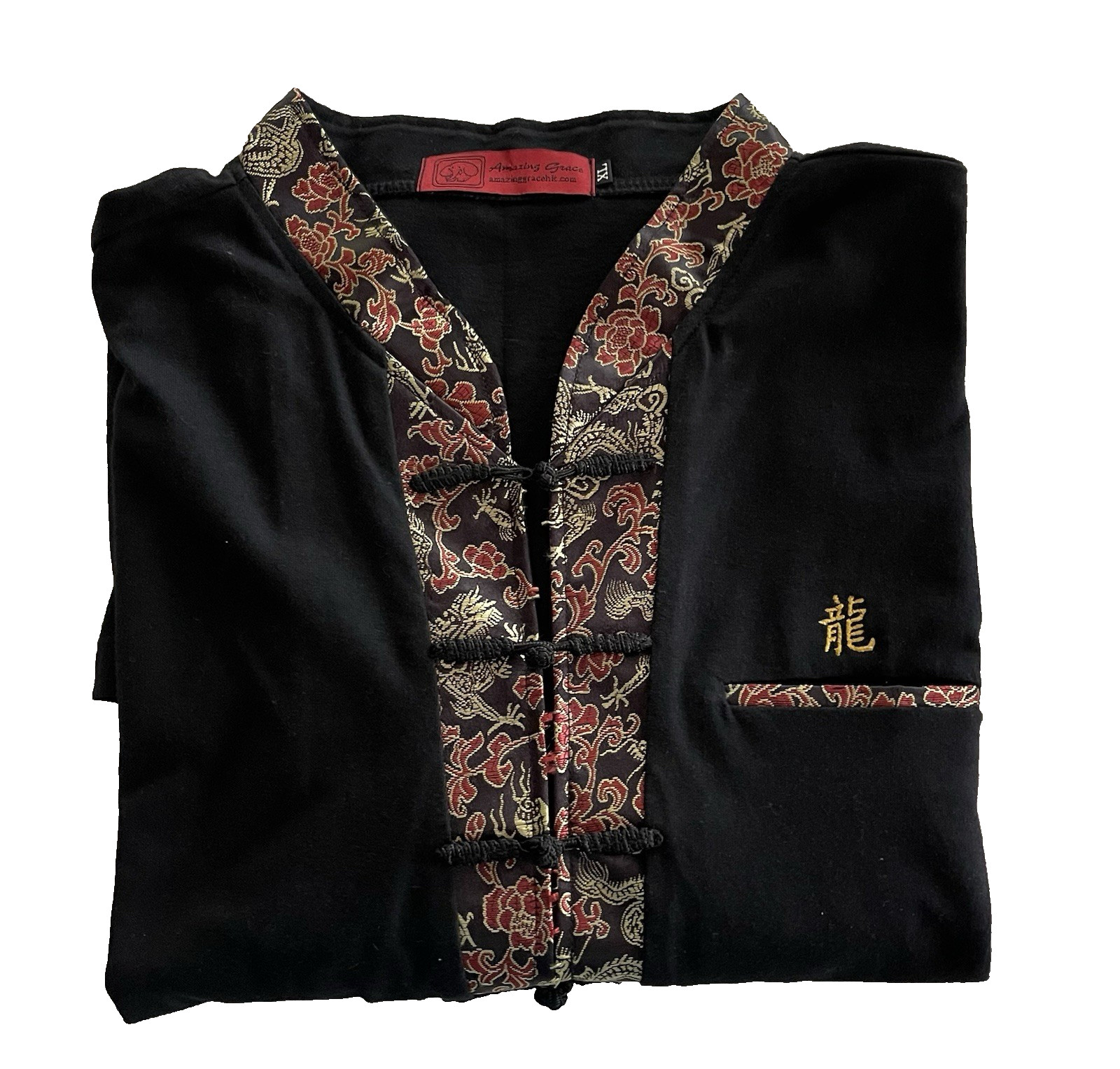 Amazing Grace Asian Shirt Mandarin Collar Braid-Button Dragon Logo Ladies XL