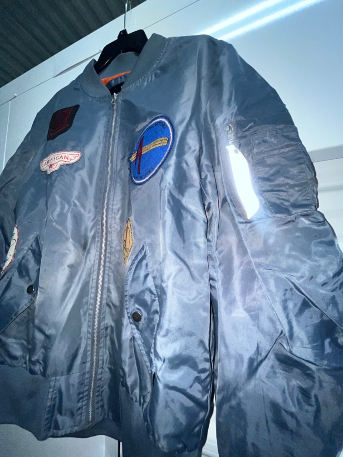 American Stitch, Gray Bomber Jacket Size 2x Patches All POW MIA Flight Zip A1.35