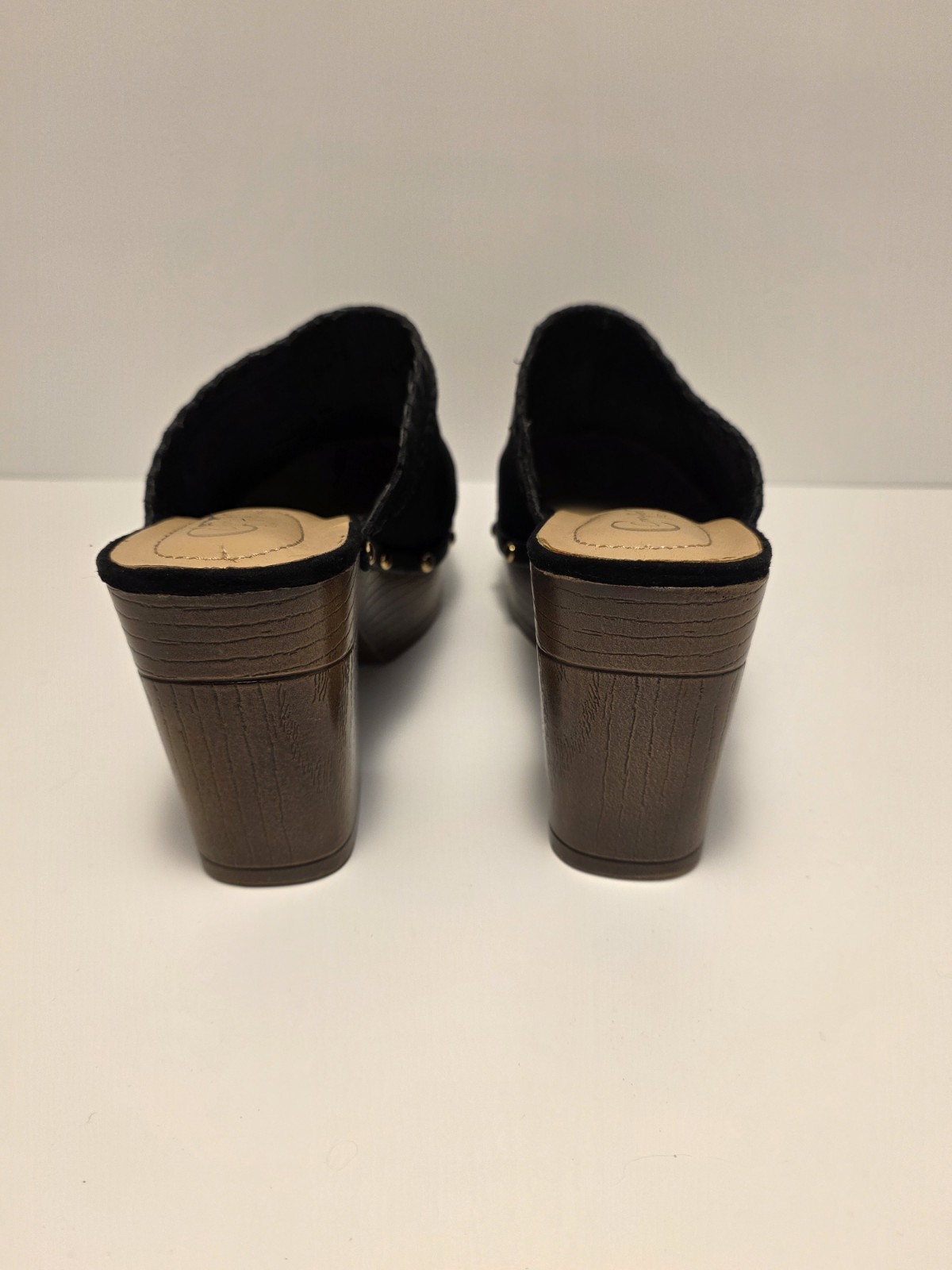 J Crew Faux Suede Clogs Mule Braided Strap Studded Wood Heel – Size 9m