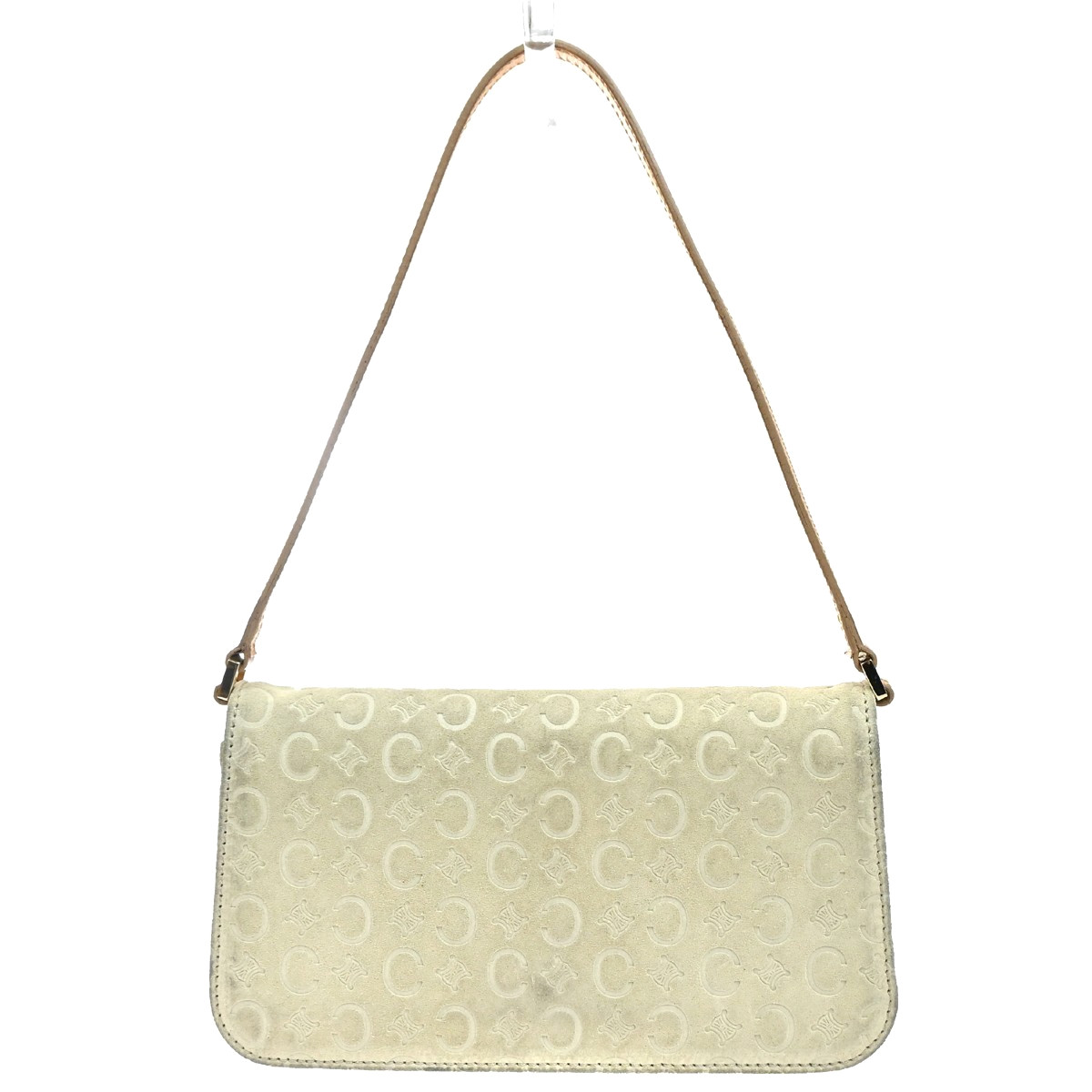 CELINE Logo C Macadam Shoulder Bag Leather Suede Ivory GHW Italy 69KC034