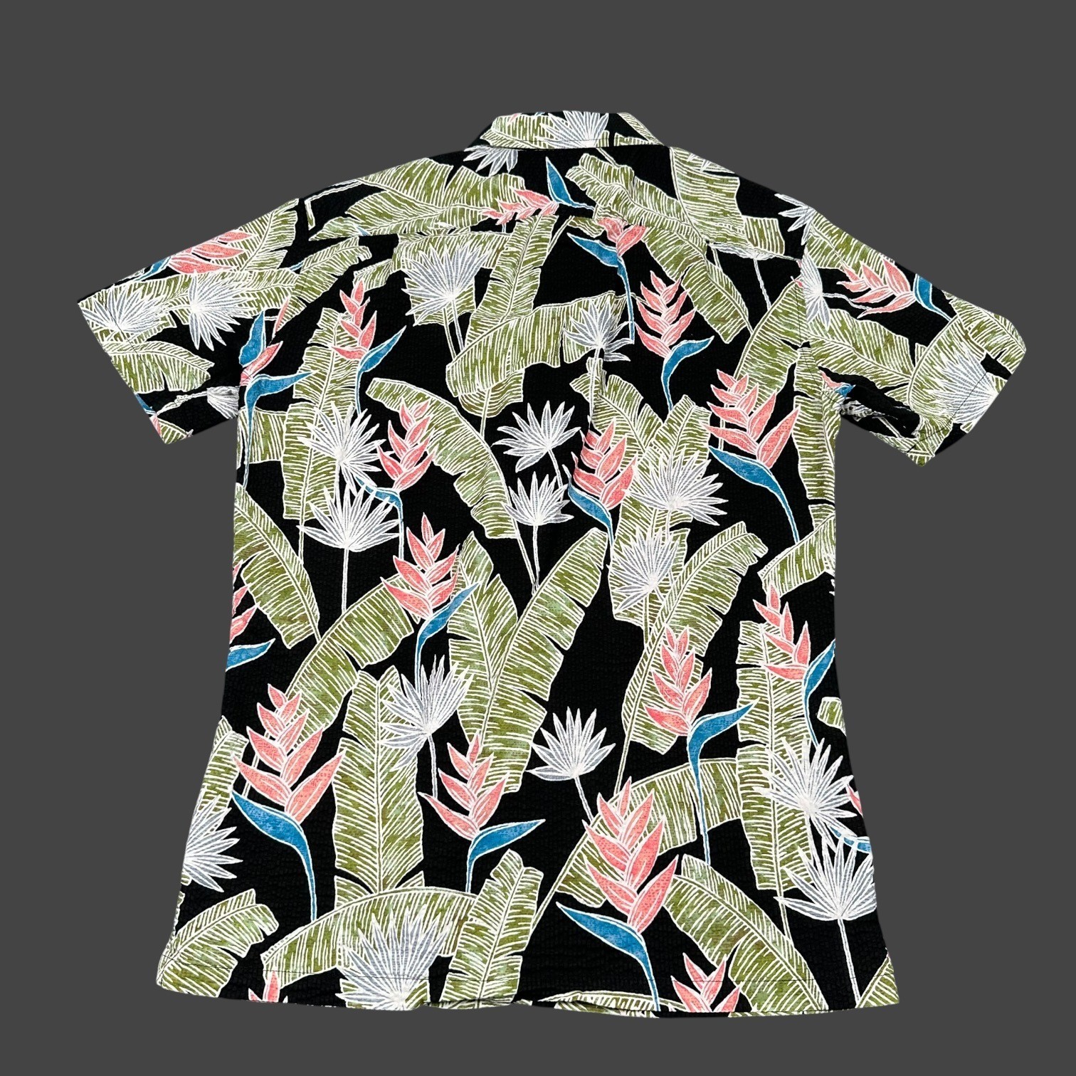 Tori Richard Shirt Mens Small Black Cotton Pucker Lawn Seersucker-Like Tropical