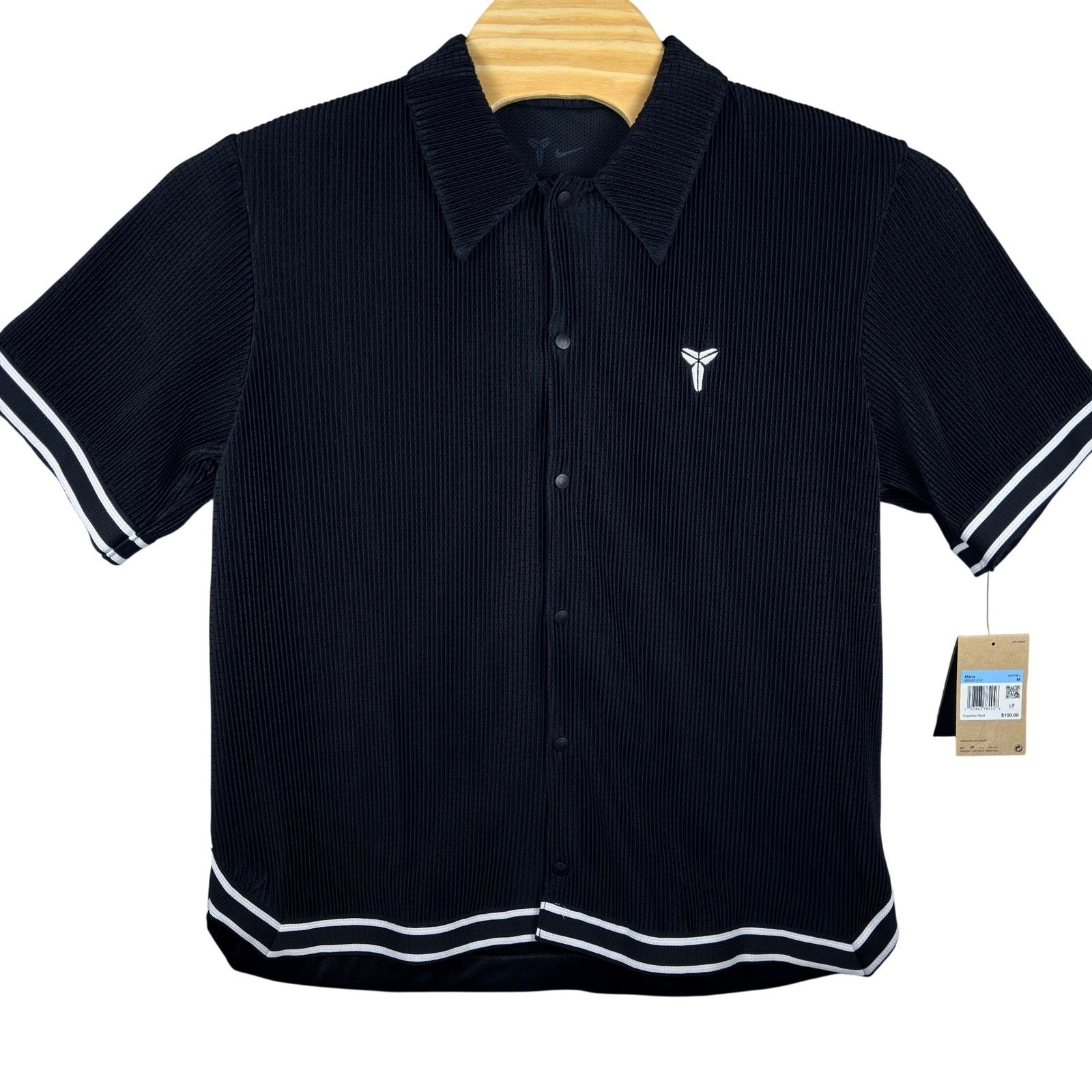 New Nike Kobe Bryant Mamba Button Up Mens M Dri-FIT Mesh Ribbed Black IB0020-010