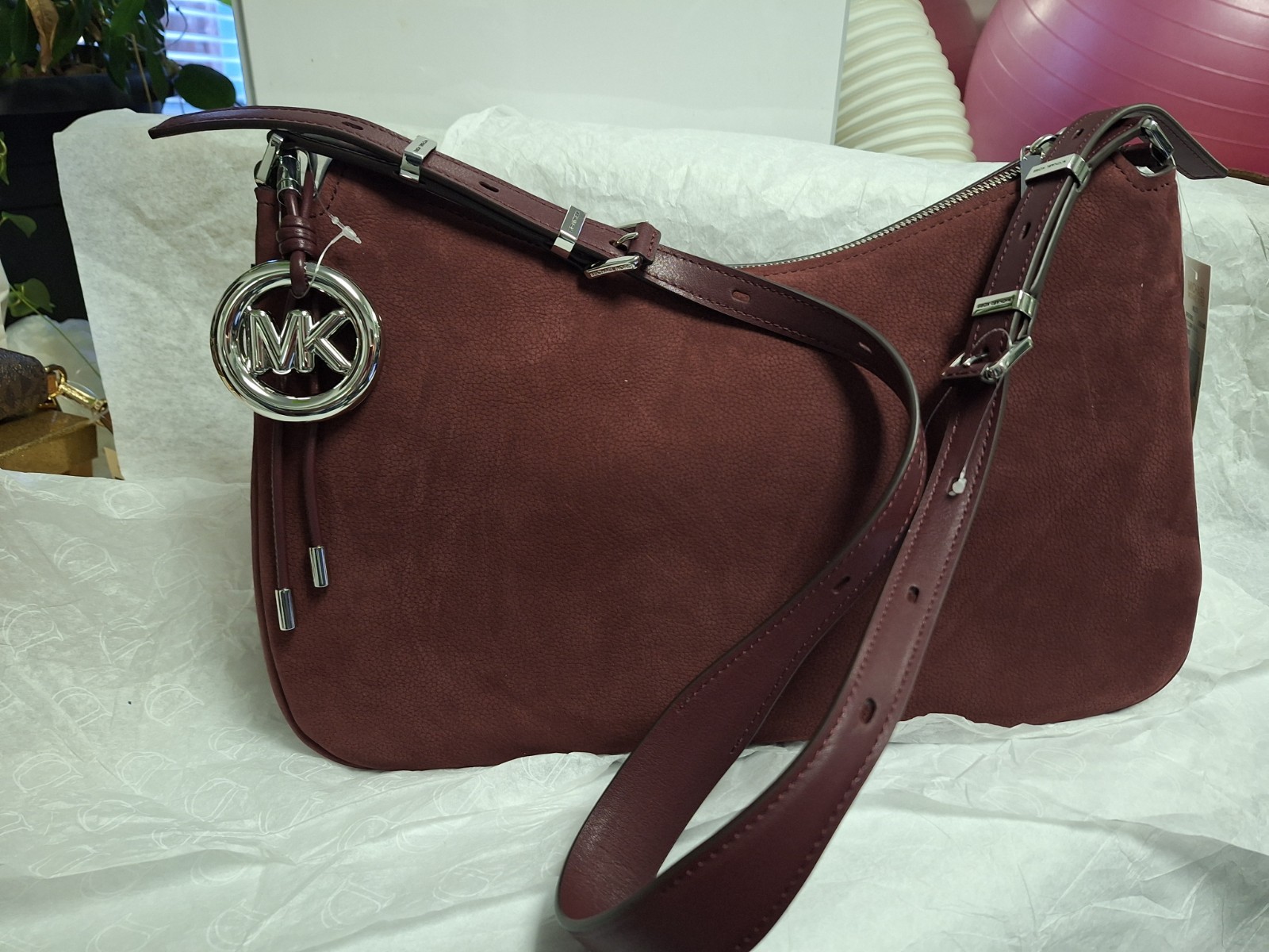 Michael Kors Nolita Medium Shoulder Bag Oxblood Leather