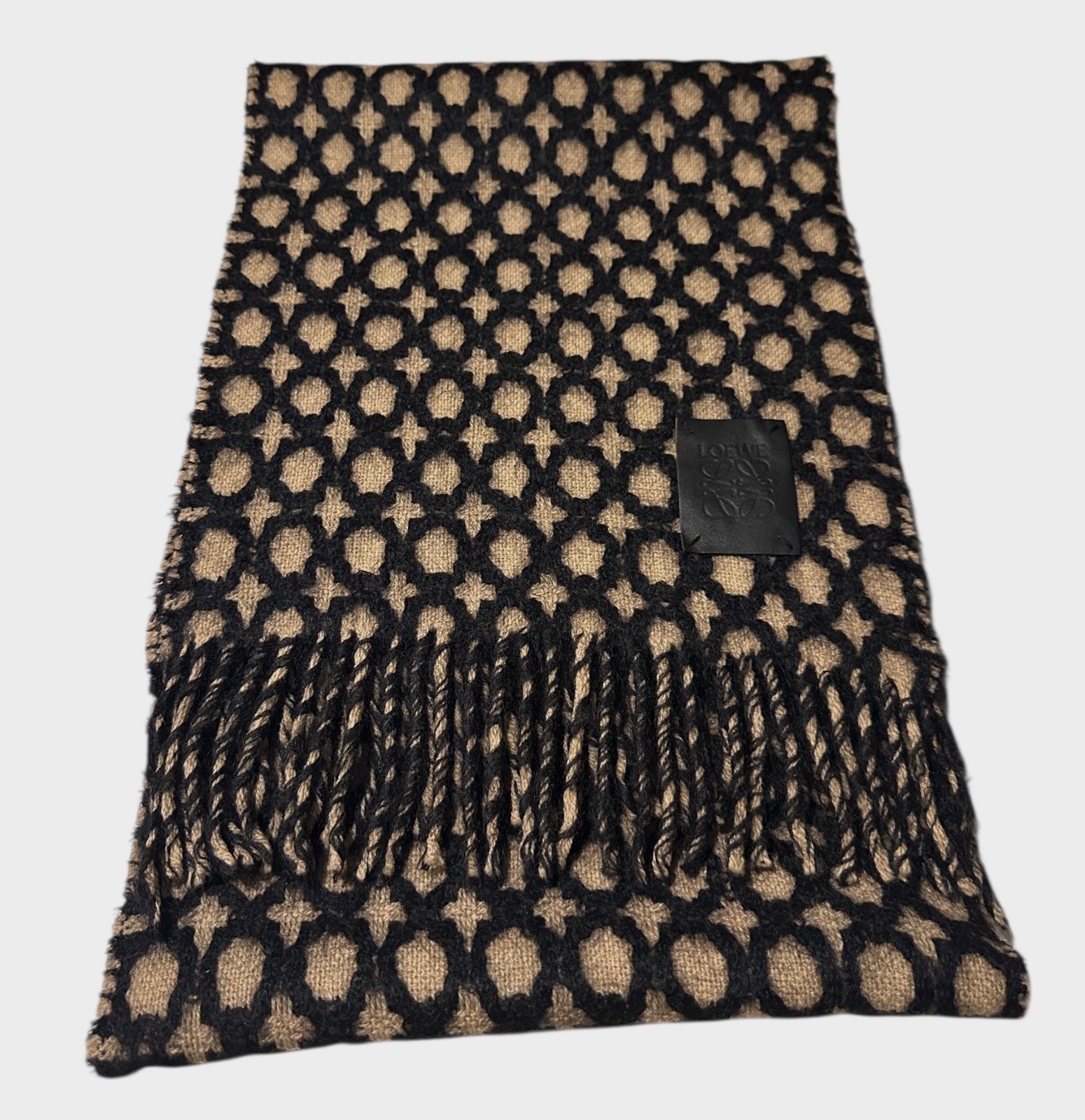 Pre-owned Genuine Loewe 66% Wool Scarf Black and Beige Made In UK