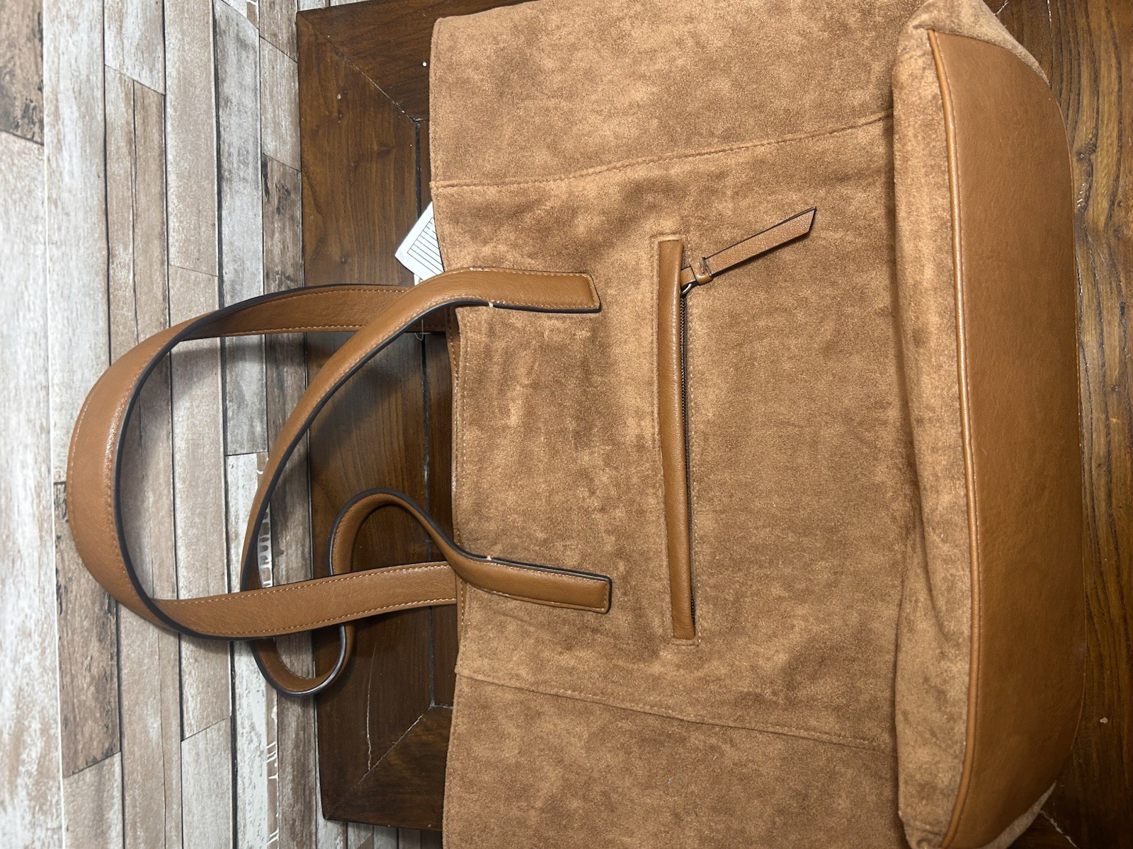 Centric Brown Tote Bag Floral Applique Double Handles Magnetic Zip Closure
