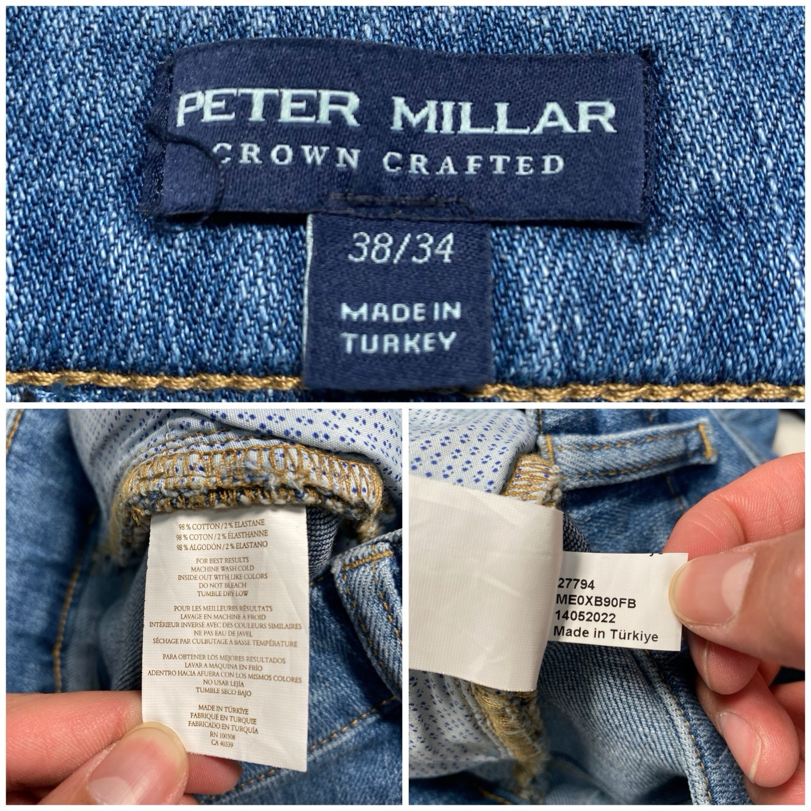 Peter Millar Crown Crafted Vintage Washed Jeans 38×34 (37×33.5) Mens True Blue