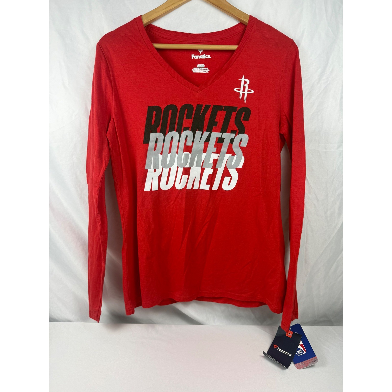 Fanatics Houston Rockets NBA Womens Red Long Sleeve V-Neck T-Shirt Medium NWT