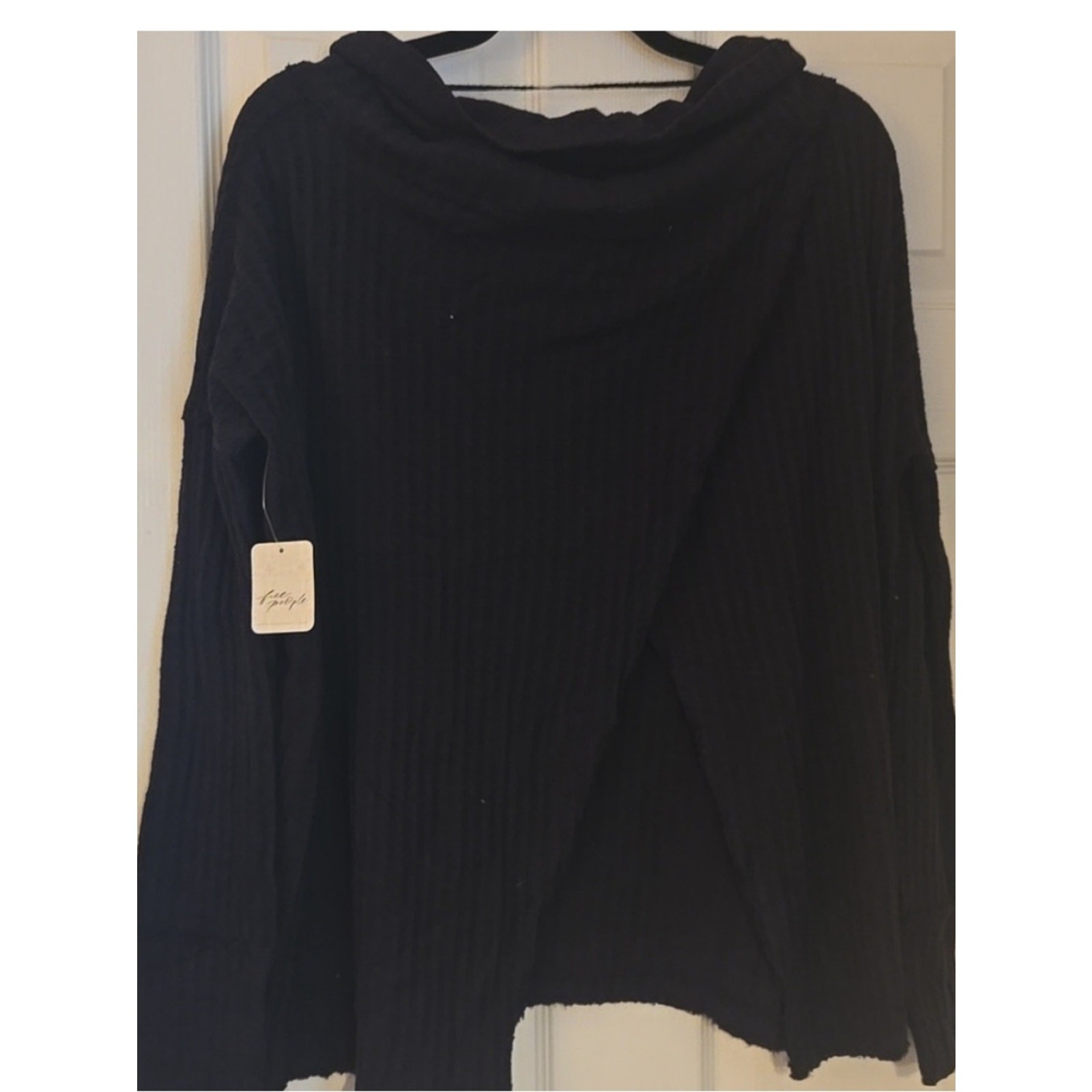 Free People Juicy Thermal Top Date Night Black Cowl Neck Oversized XS